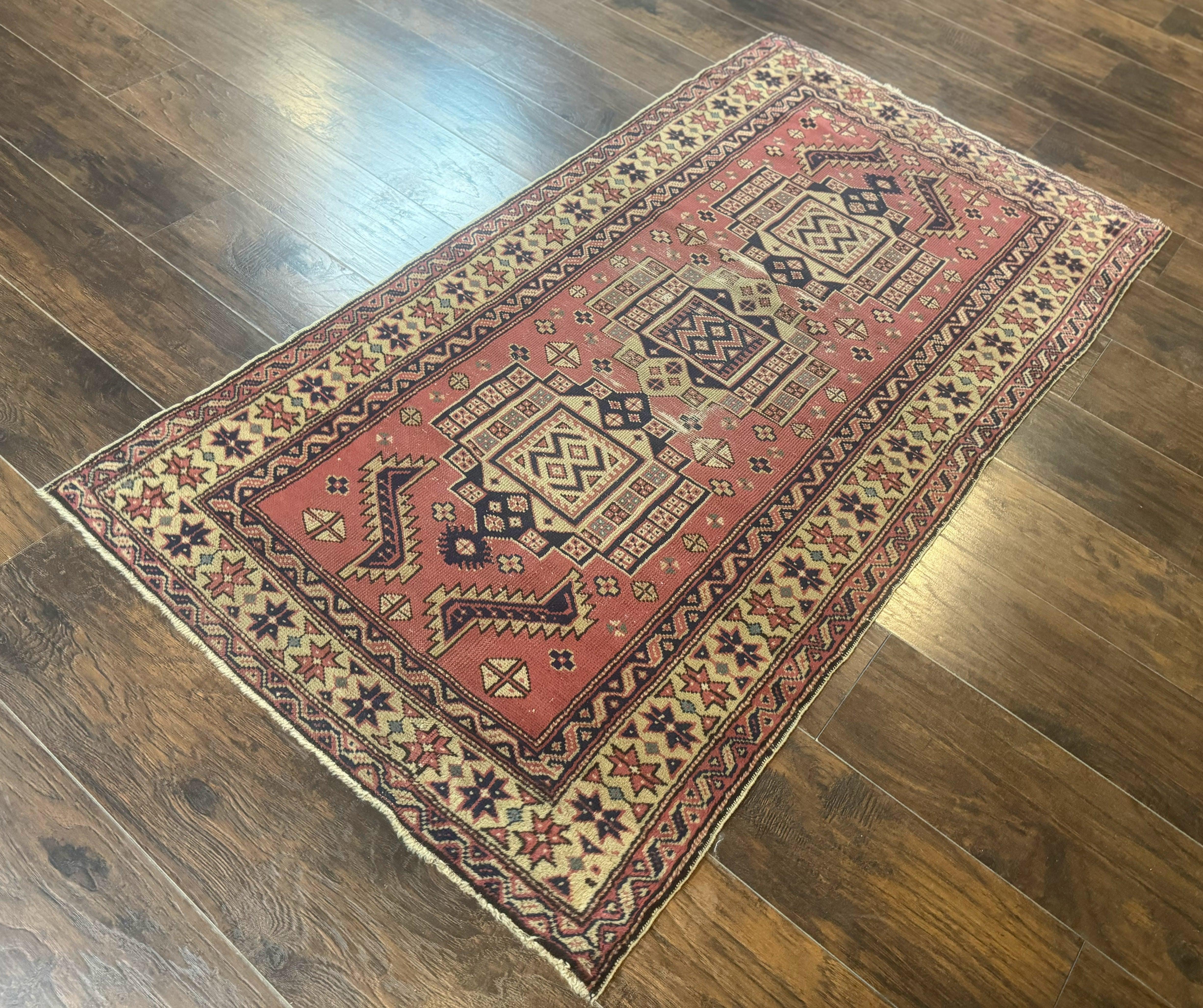 Antique Turkish Sparta Rug 3x6, Geometric Caucasian Kazak Pattern, Handmade - Jewel Rugs