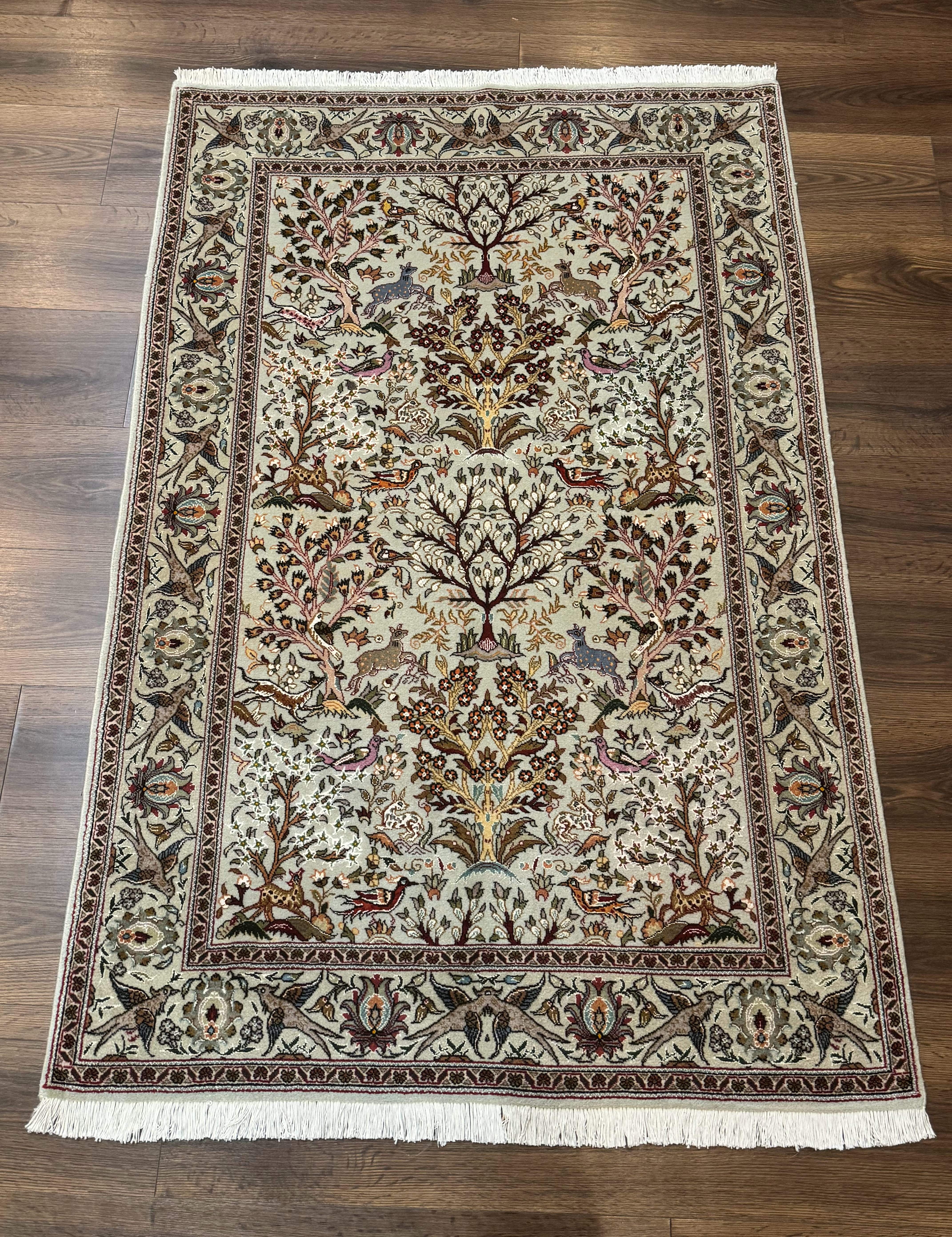Wonderful Persian Tabriz Rug 3x5, Tree of Life, Animal Pictorials, Birds, Wool & Silk Highlights, Fine 330 KPSI - Jewel Rugs