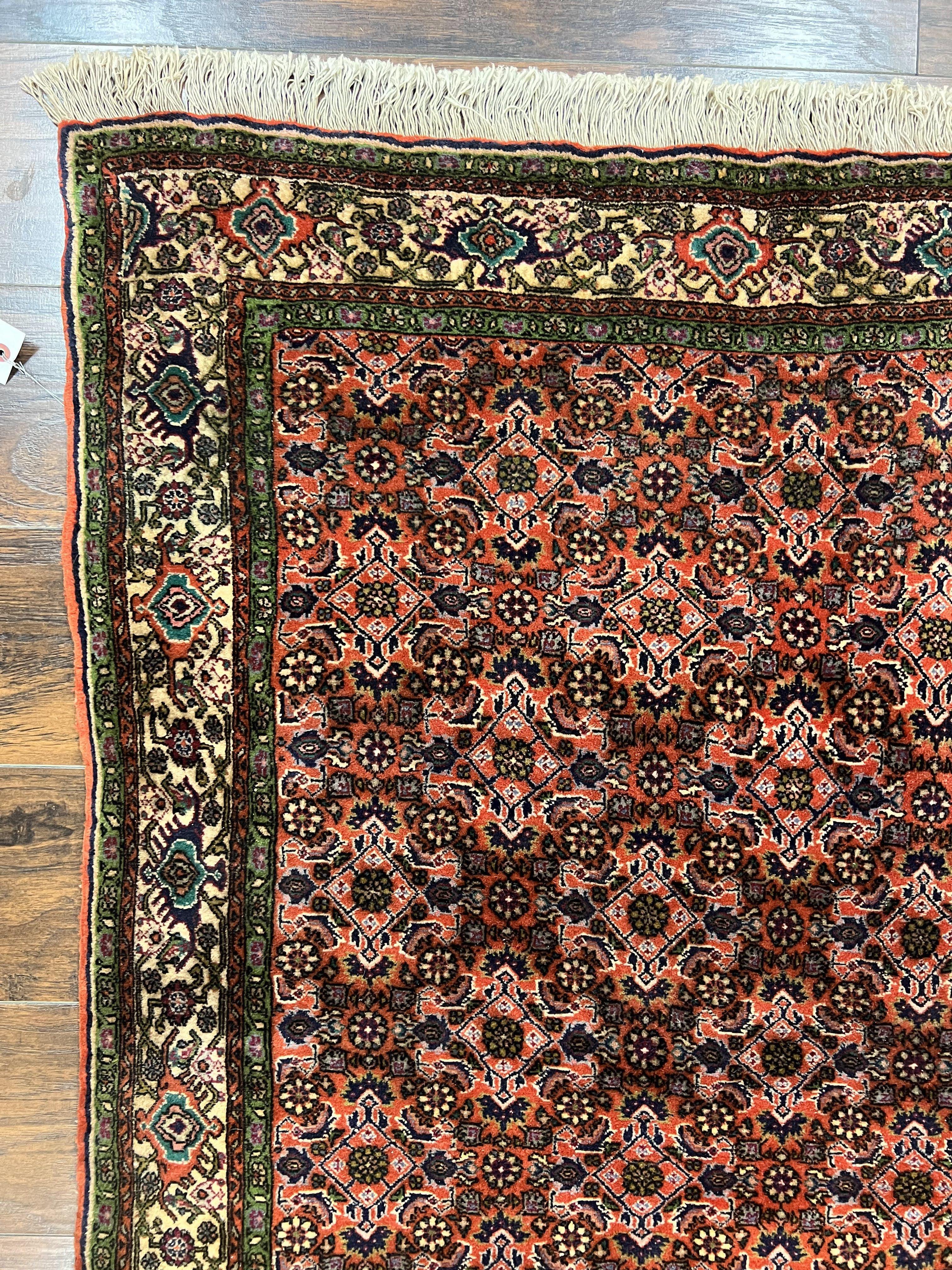 Antique Persian Bijar Rug 5x7, Allover Pattern, Hand Knotted Vintage Wool Tribal Oriental Carpet, Bidjar Rug, Red and Cream 5 x 7 ft, Handmade Rug - Jewel Rugs