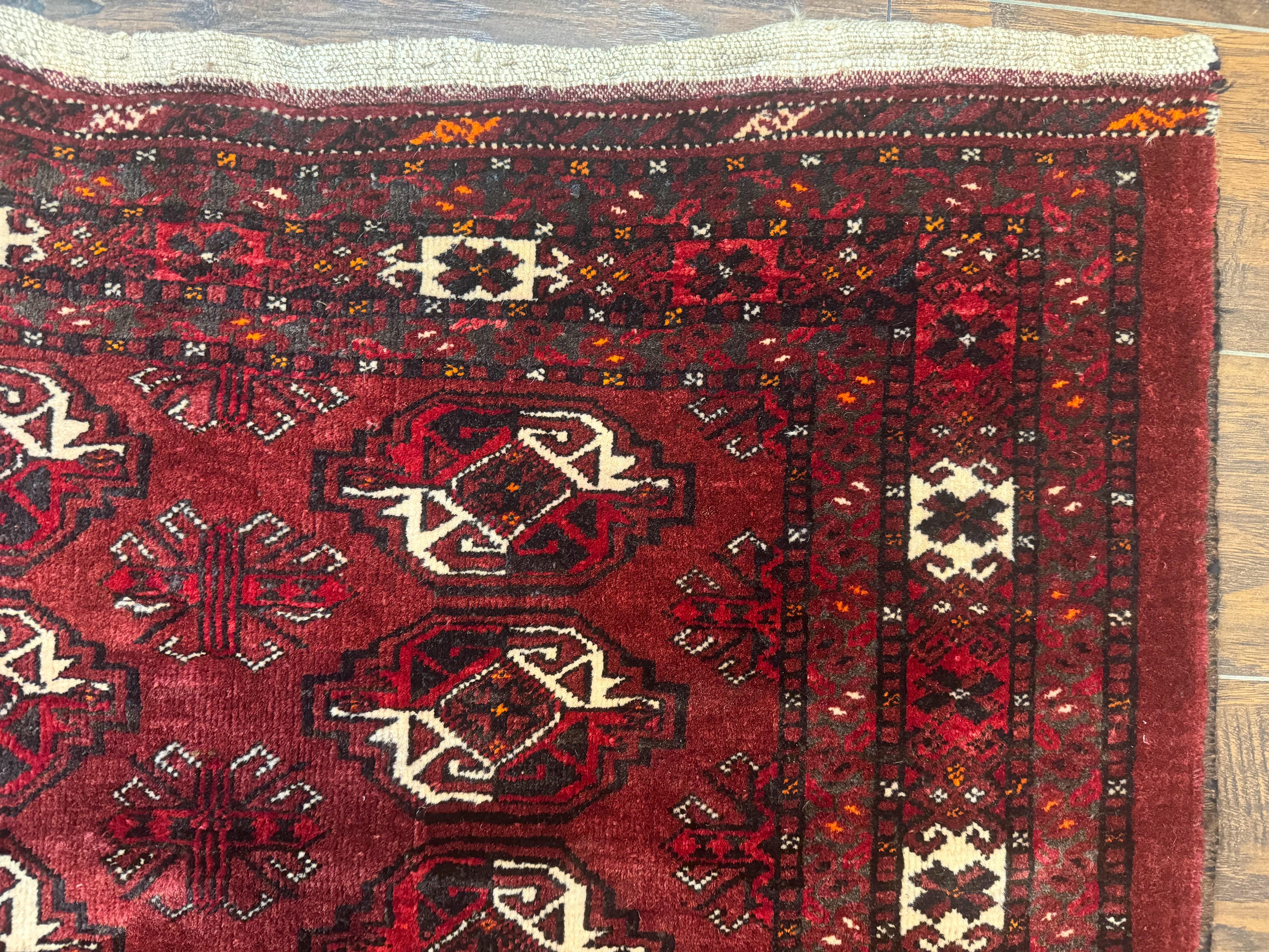 Antique Afghan Turkoman Mafrash Rug 3x5, Red, Hand Knotted, Wool, Tribal Collectible - Jewel Rugs