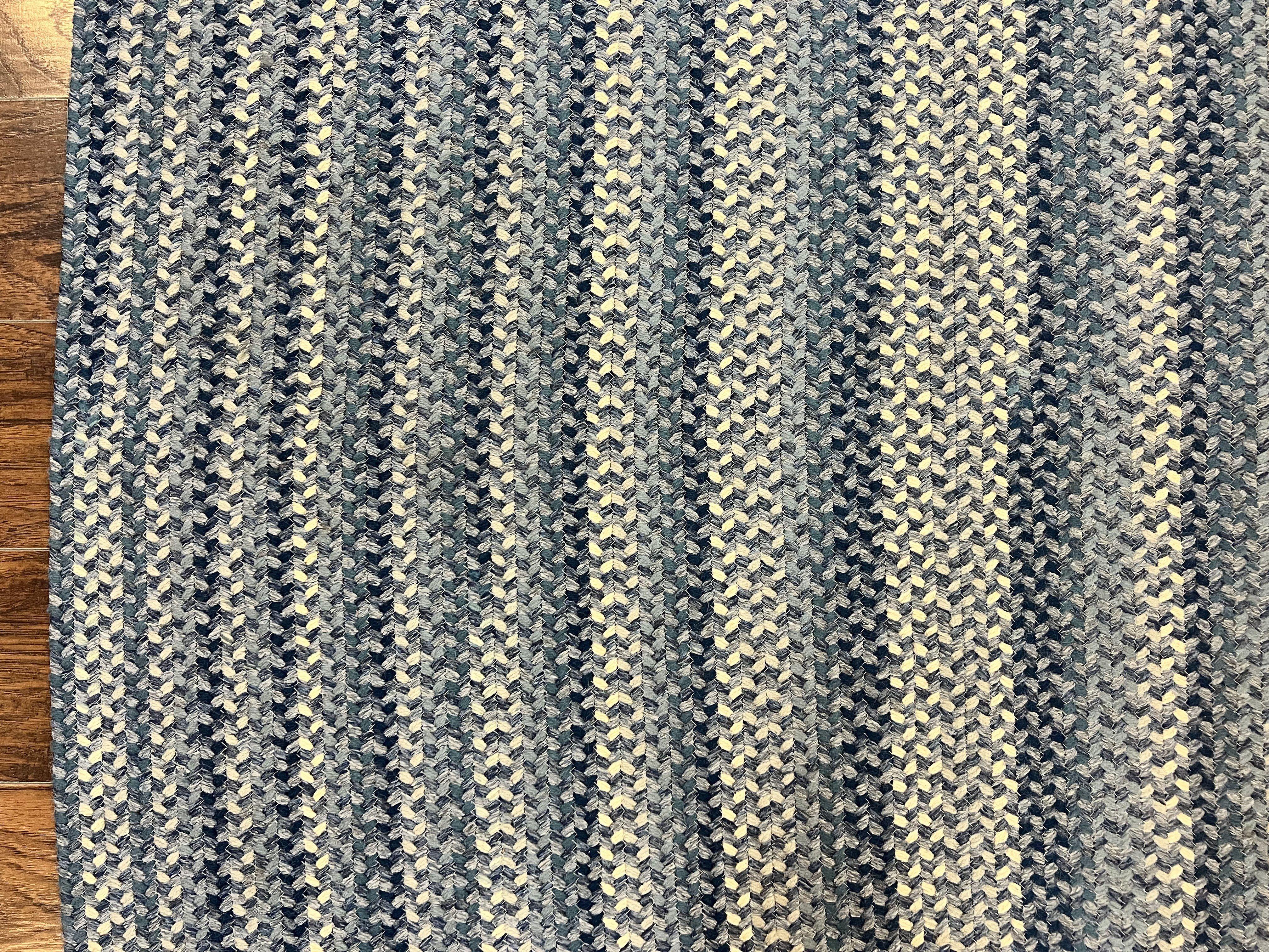 American Oval Braided Rug 5x8 Wool Handmade Vintage Carpet, Multicolor, Blues Gray Cream - Jewel Rugs