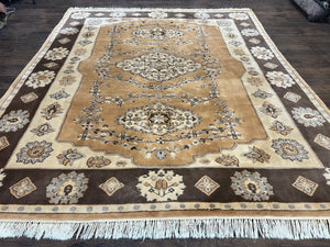 Indian Oushak Rug 8x10, Wool Hand Knotted Vintage Carpet