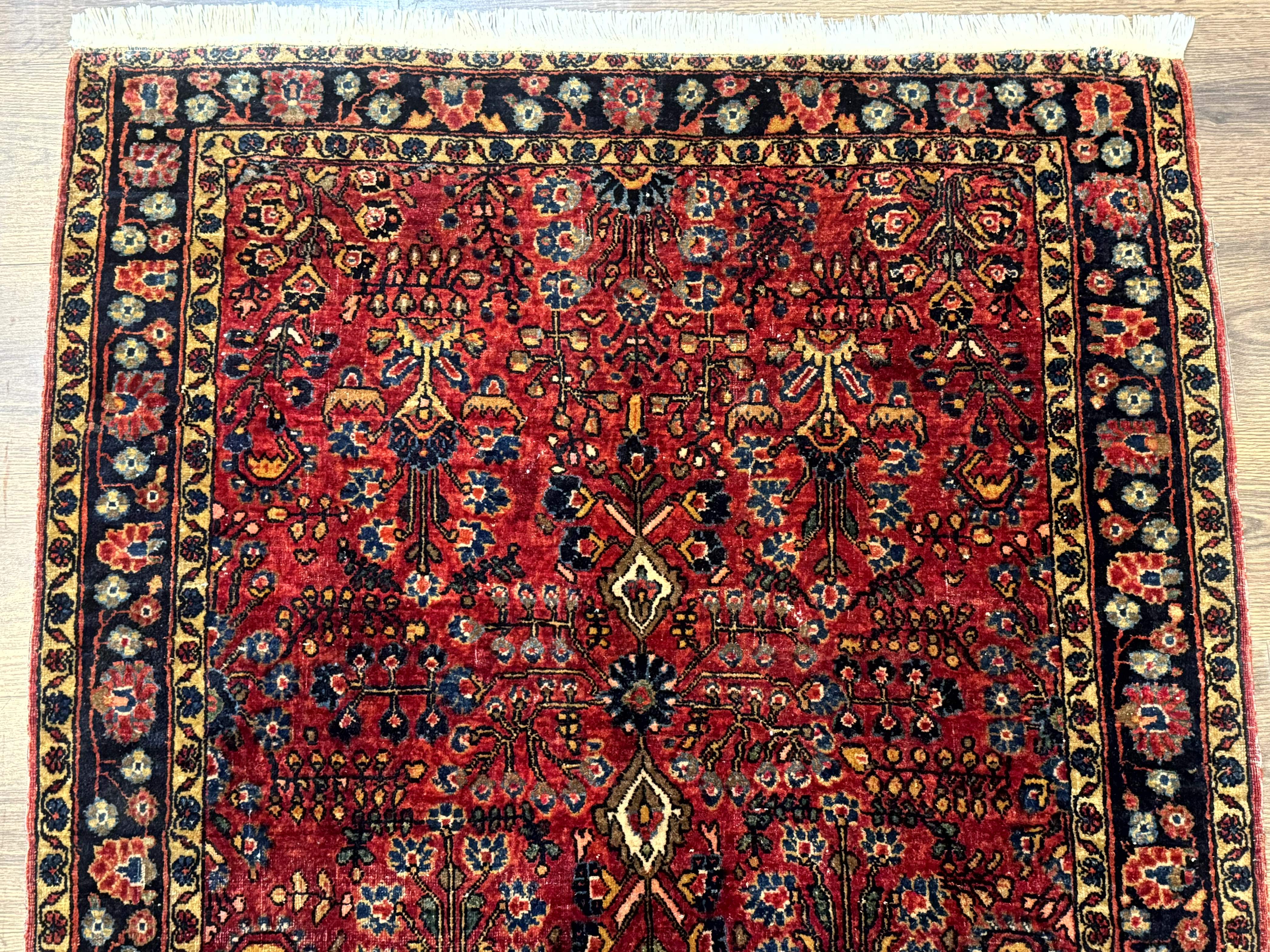 Antique Persian Sarouk Rug 3x4, Red, Floral, 1920s Wool Rug - Jewel Rugs