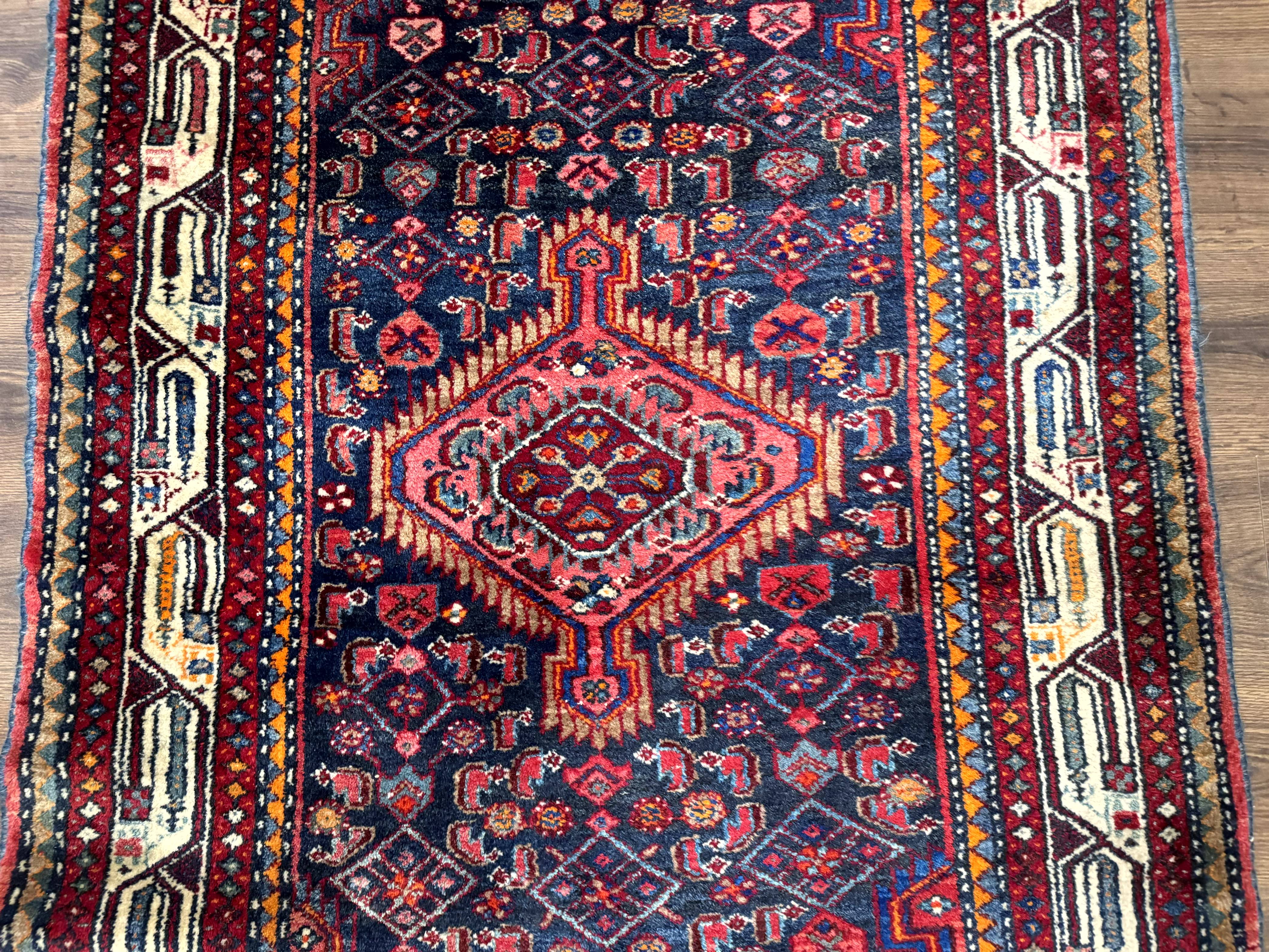 Antique Persian Hamadan Rug 4x6, Navy Blue, Village Tribal Rug - Jewel Rugs
