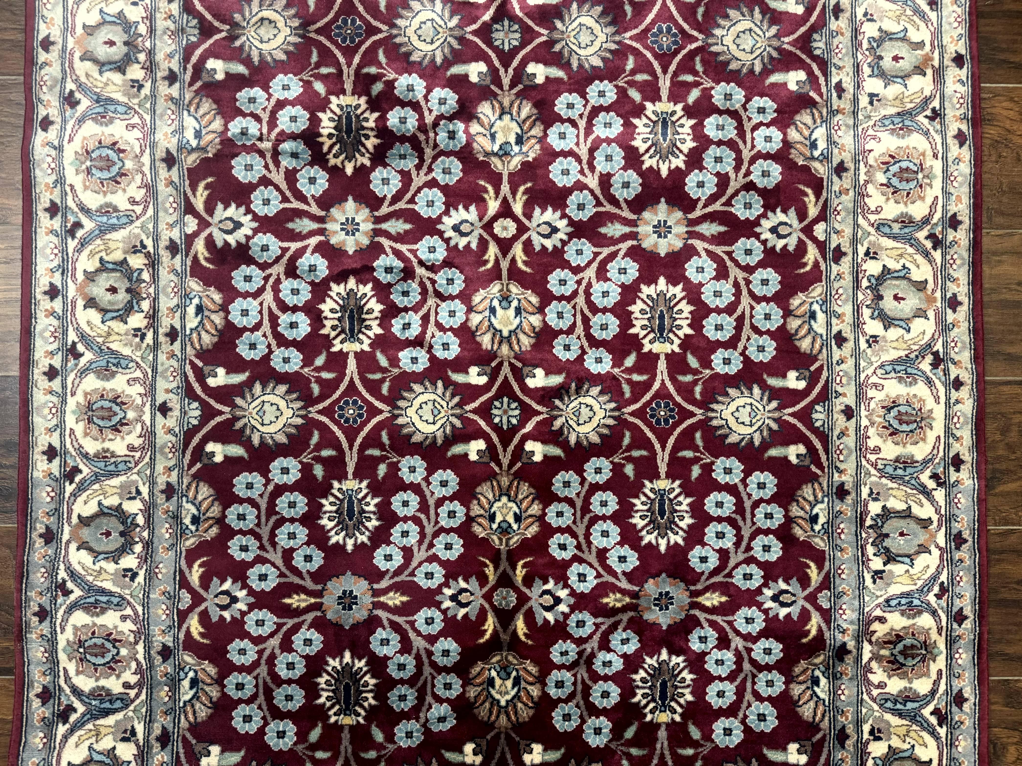 Pak Persian Rug 4x6, Floral Allover, Vintage Wool Carpet, Plum and Ivory - Jewel Rugs