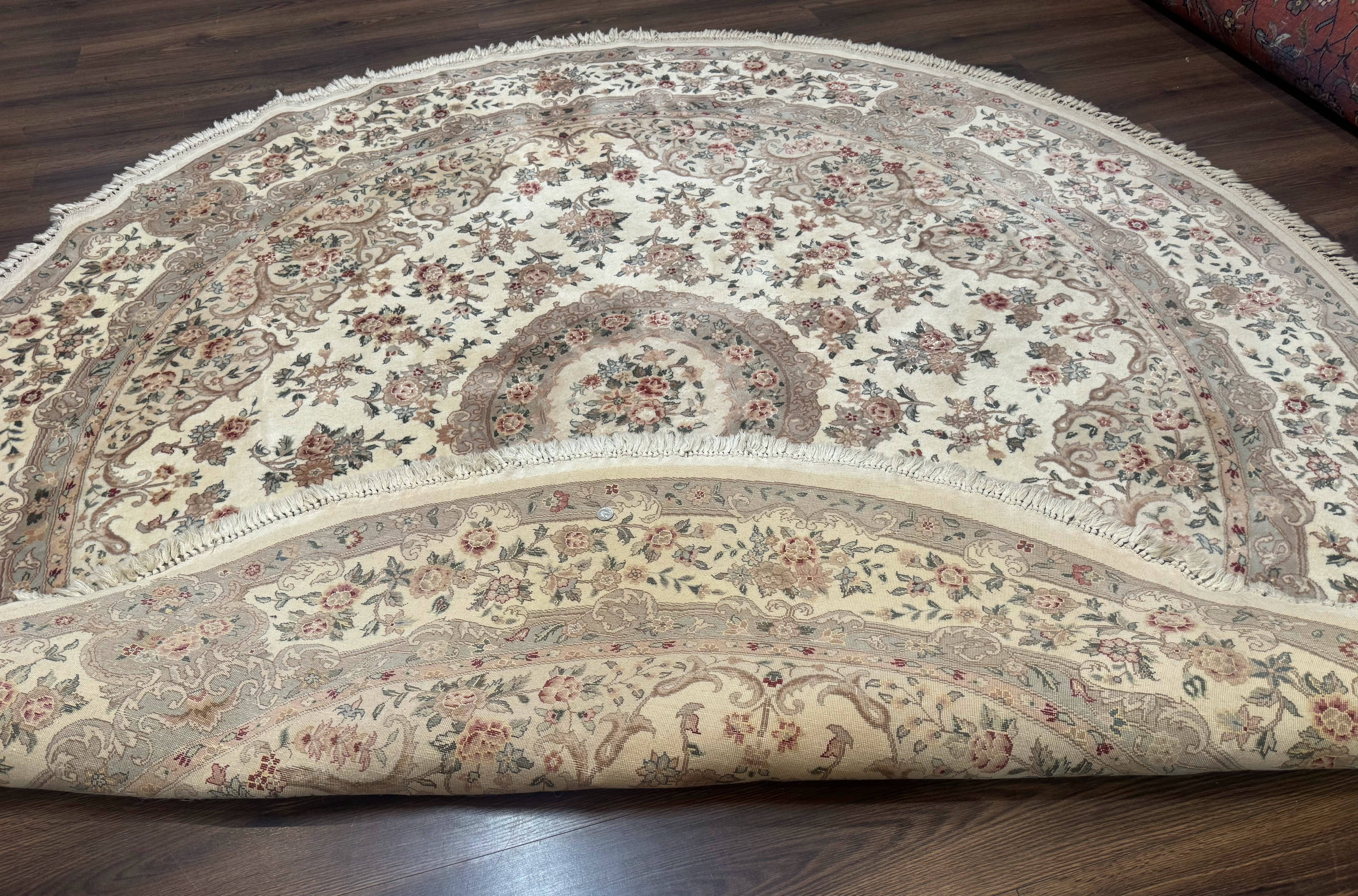 Round Sino Persian Rug 8x8 ft, Wool and Silk, Fine 200 KPSI, Ivory - Jewel Rugs