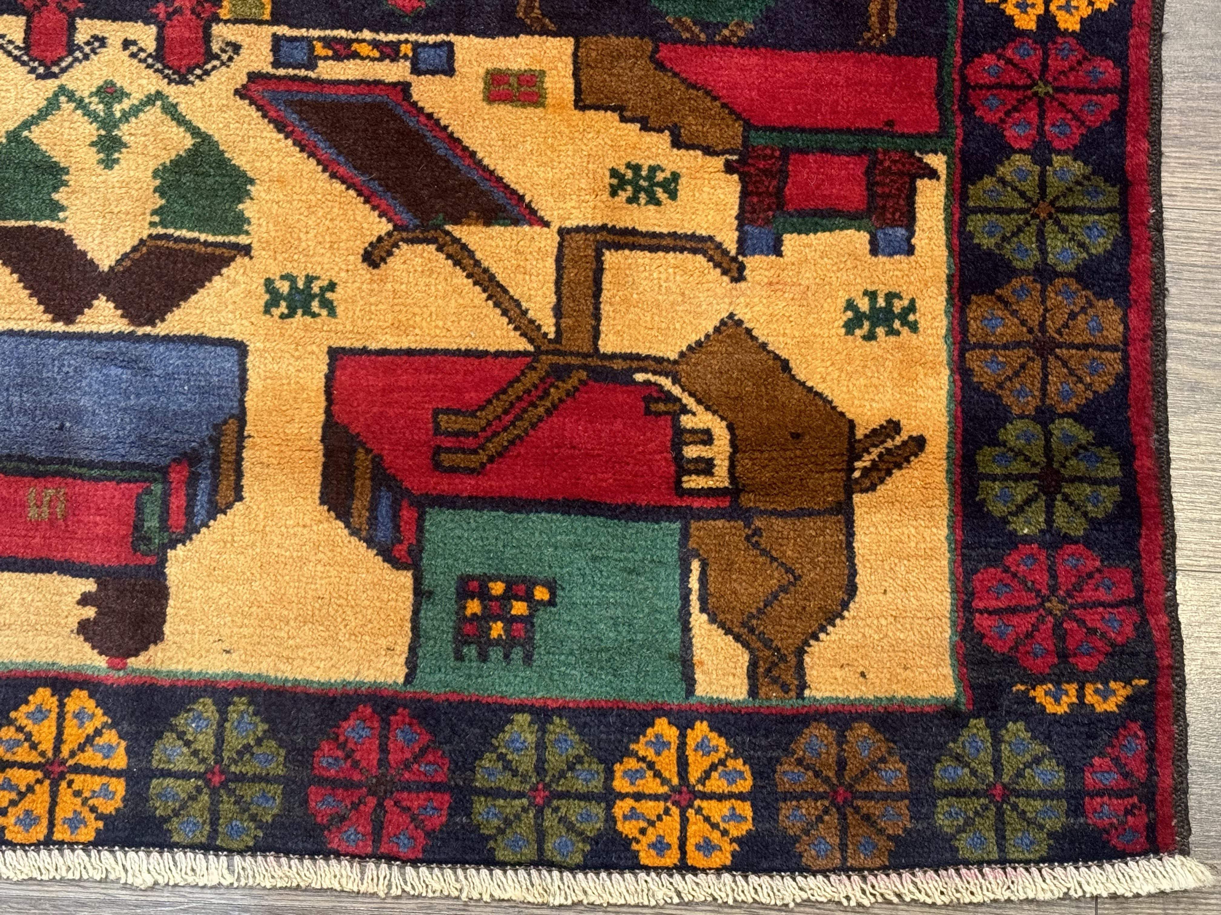 Afghan War Rug 3x4 ft, Hand-Knotted Wool Colorful Carpet - Jewel Rugs