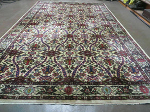 Antique Persian Tabriz Rug 8x12, Cream & Multicolor Room Sized Authentic Oriental Carpet, Wool Handmade Hand-Knotted Vintage Floral Rug 8 x 12 ft