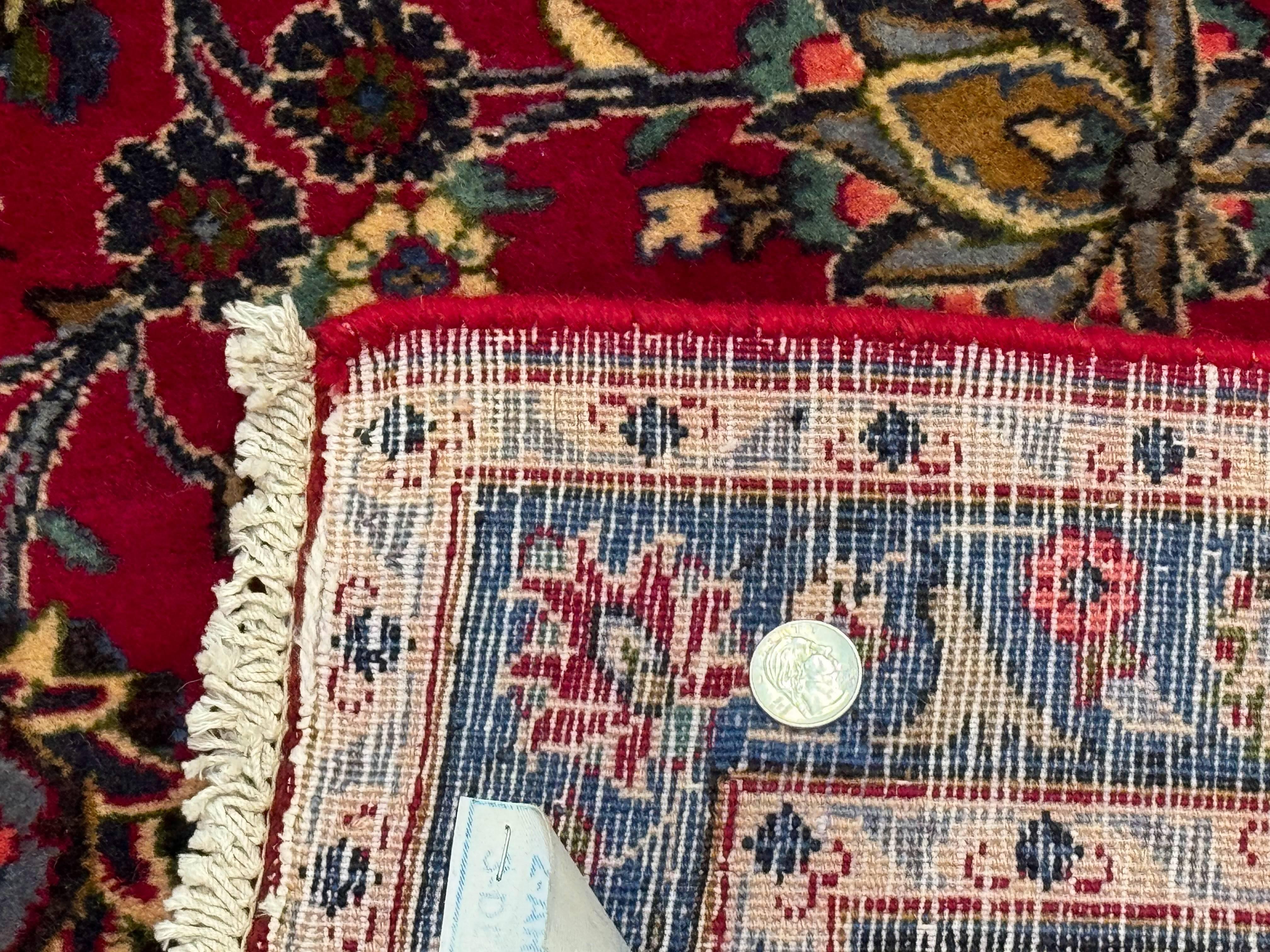 Traditional Persian Rug 8x11, Red Navy Blue, Floral Medallion, Antique Persian Mashad Carpet, Wool - Jewel Rugs