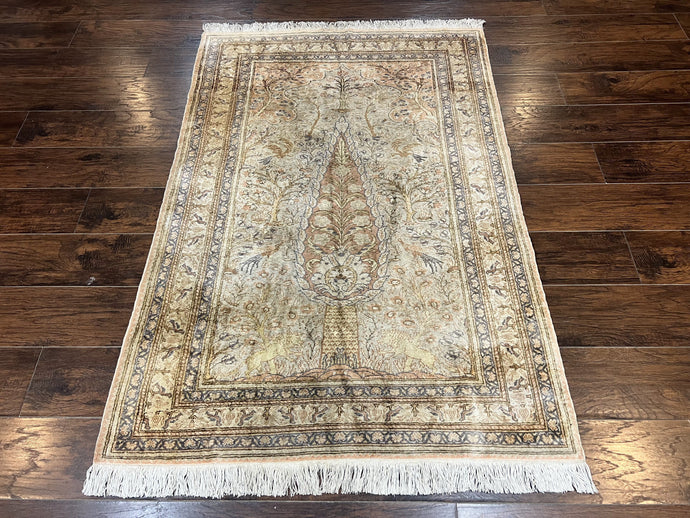 Silk Tree of Life Persian Qum Rug 3x4, Hand Knotted Vintage Carpet, Cr –  Jewel Rugs