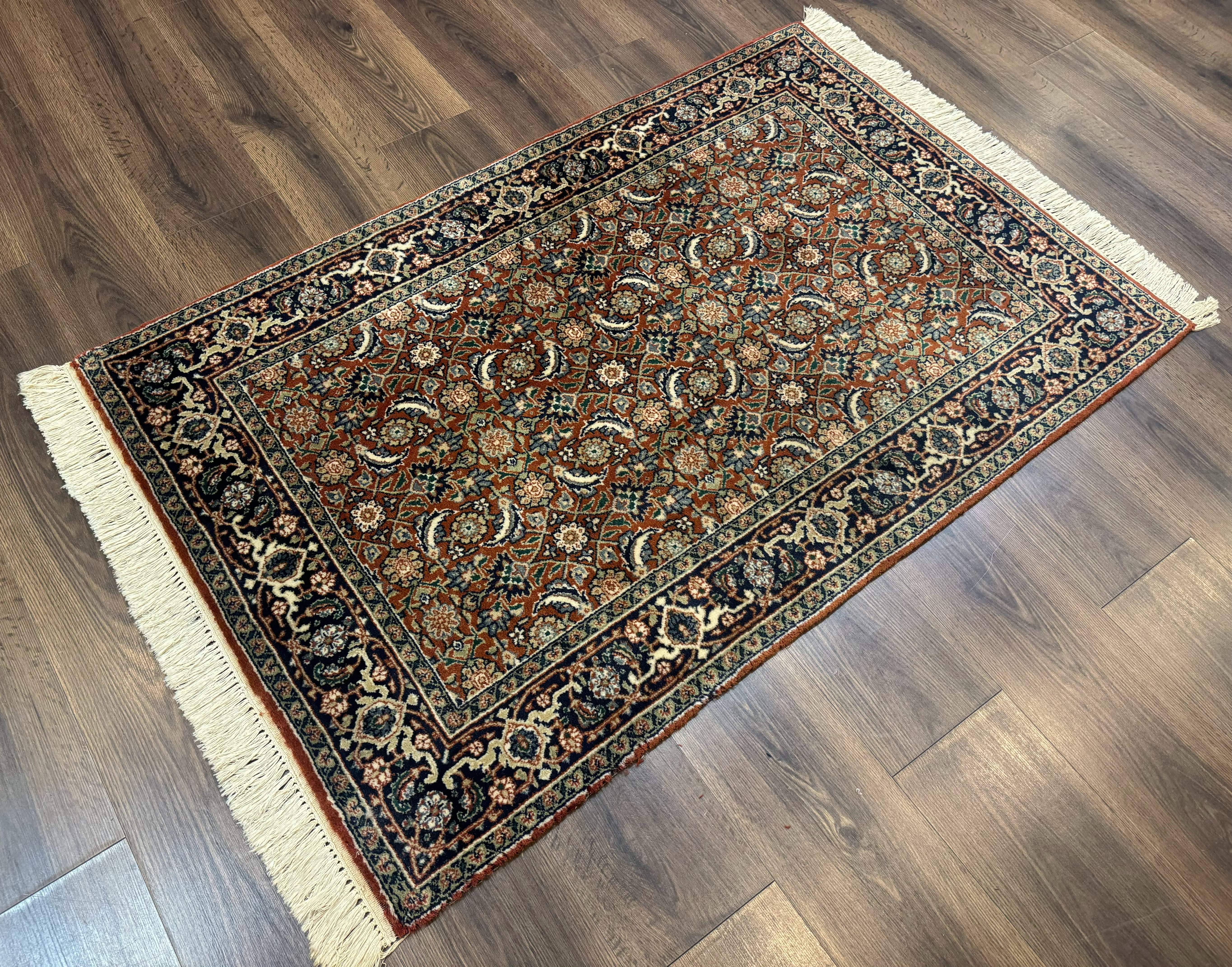 Indo Persian Bijar Rug 3x5, Red and Navy Blue, Allover Pattern, Fine Hand Knotted Wool Carpet - Jewel Rugs