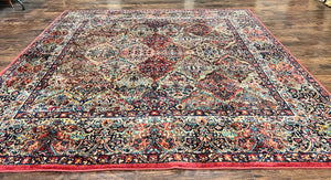 Karastan Multicolor Panel Kirman Rug #717, Square Wool Karastan Rug 9x9 ft, Wool Karastan Carpet, Original 700 Series, Rare Size 9 x 9