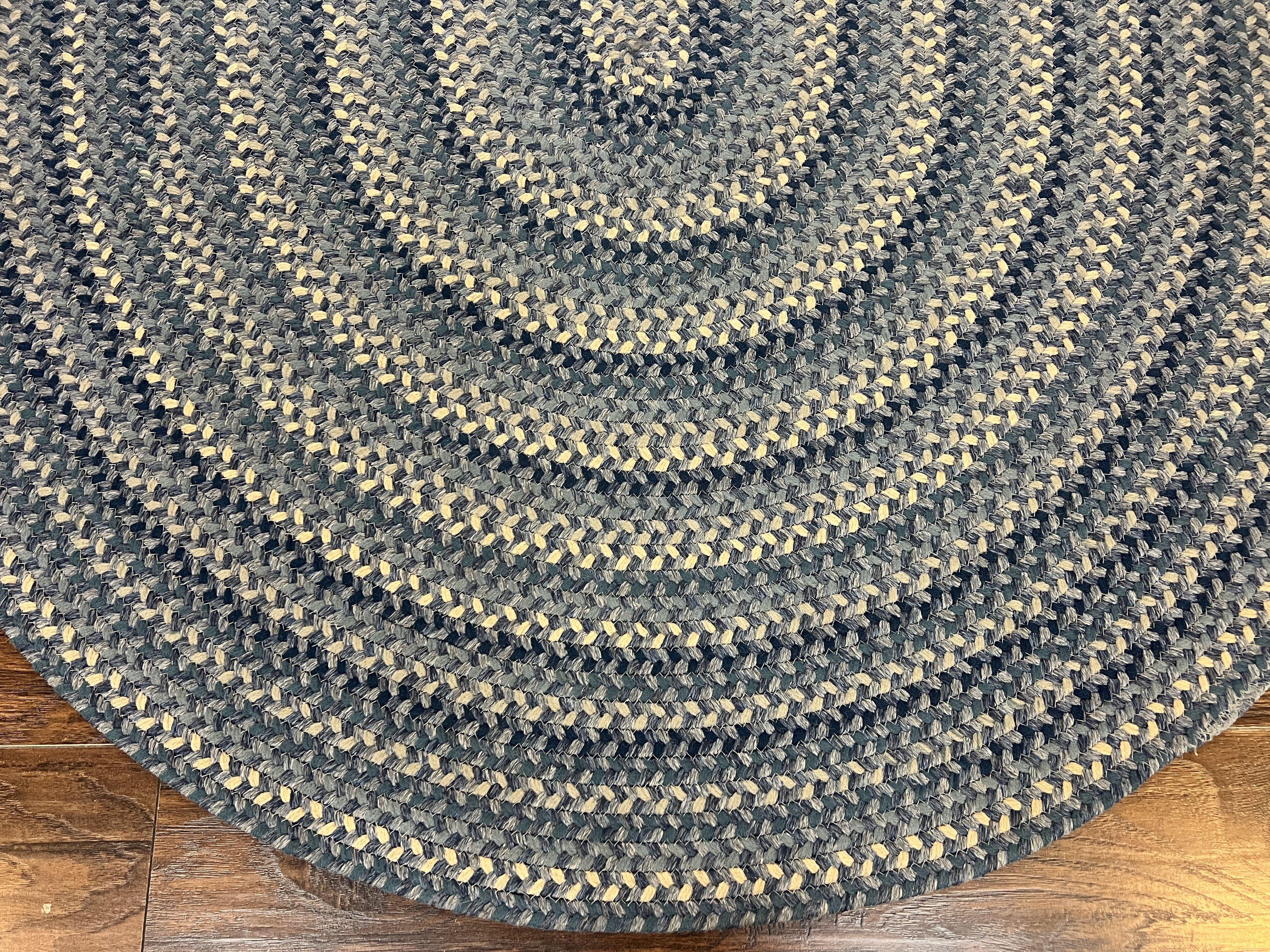 American Oval Braided Rug 5x8 Wool Handmade Vintage Carpet, Multicolor, Blues Gray Cream - Jewel Rugs