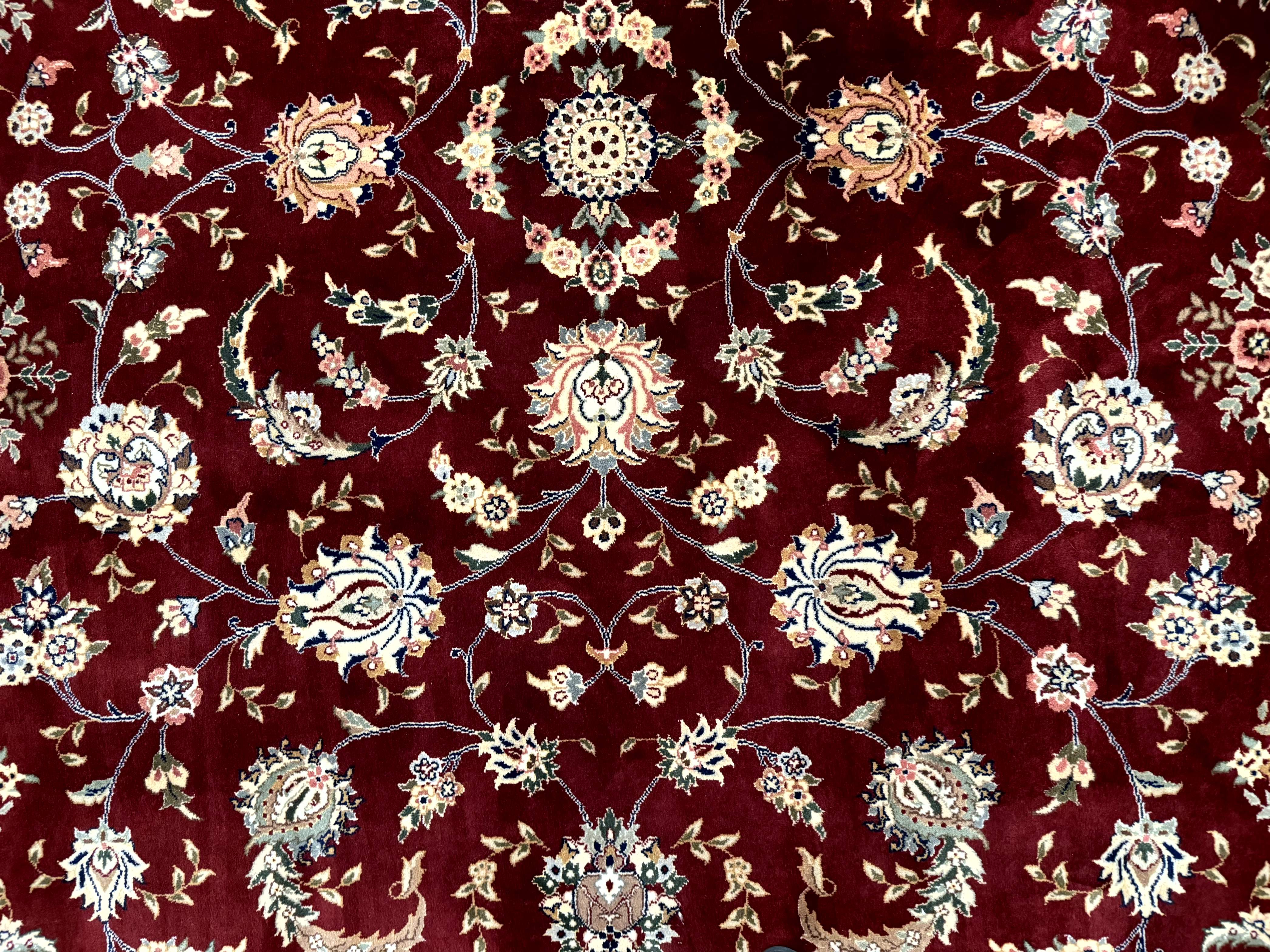 Sino Persian Rug 9x11, Burgundy and Navy Blue, Fine 200 KPSI, Floral Allover - Jewel Rugs