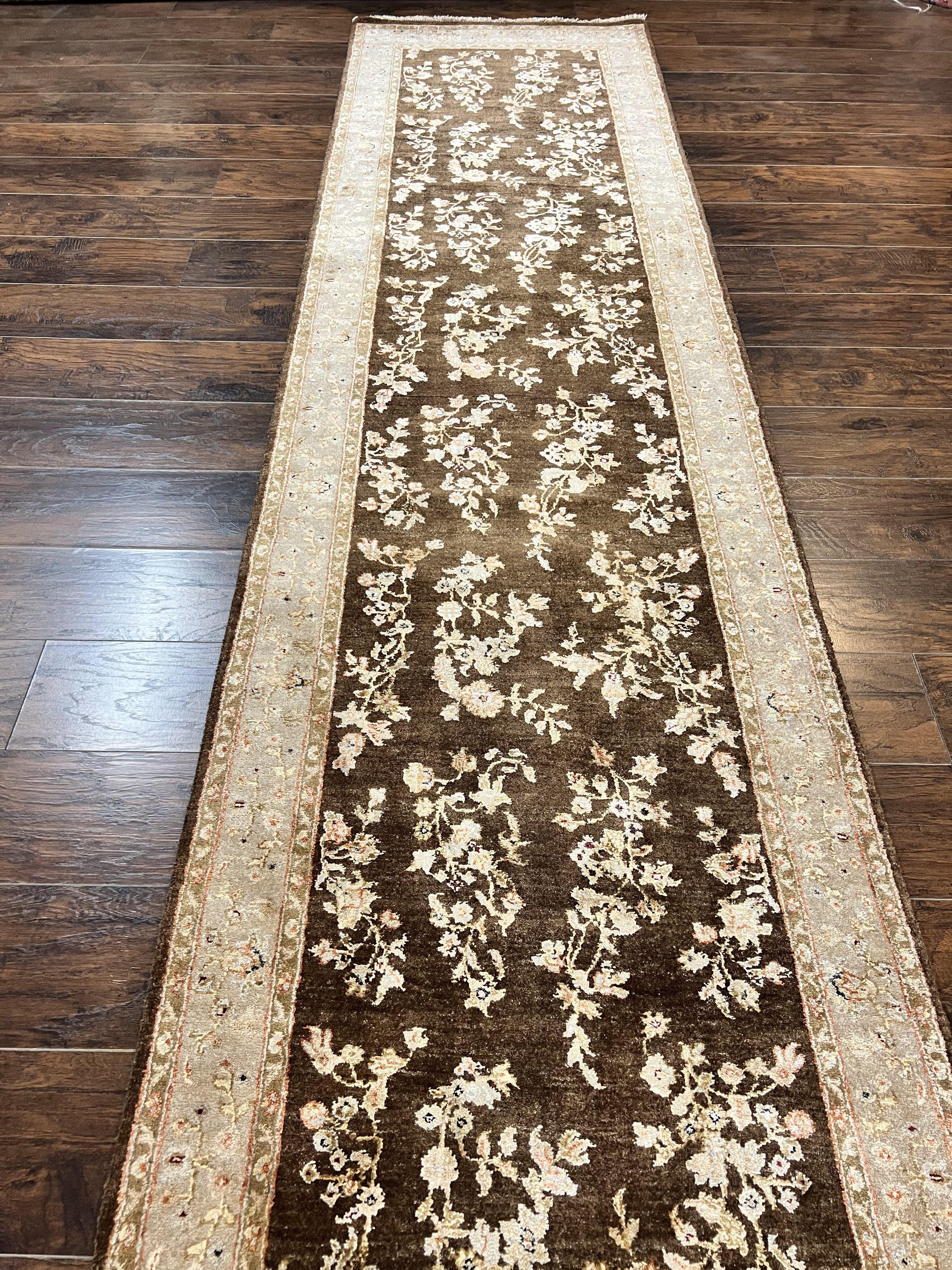 Peshawar Runner Rug 3 x 20, Wool Hand Knotted Vintage Pakistani Carpet, Brown & Taupe, Chobi Mahal Floral Rug, Extra Long Hallway Runner - Jewel Rugs