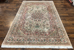 Pak Persian Rug 6x9, Floral Medallion, Vintage Hand Knotted Handmade Traditional Oriental Carpet, Pakistani Rug 6 x 9 ft, Wool Area Rug