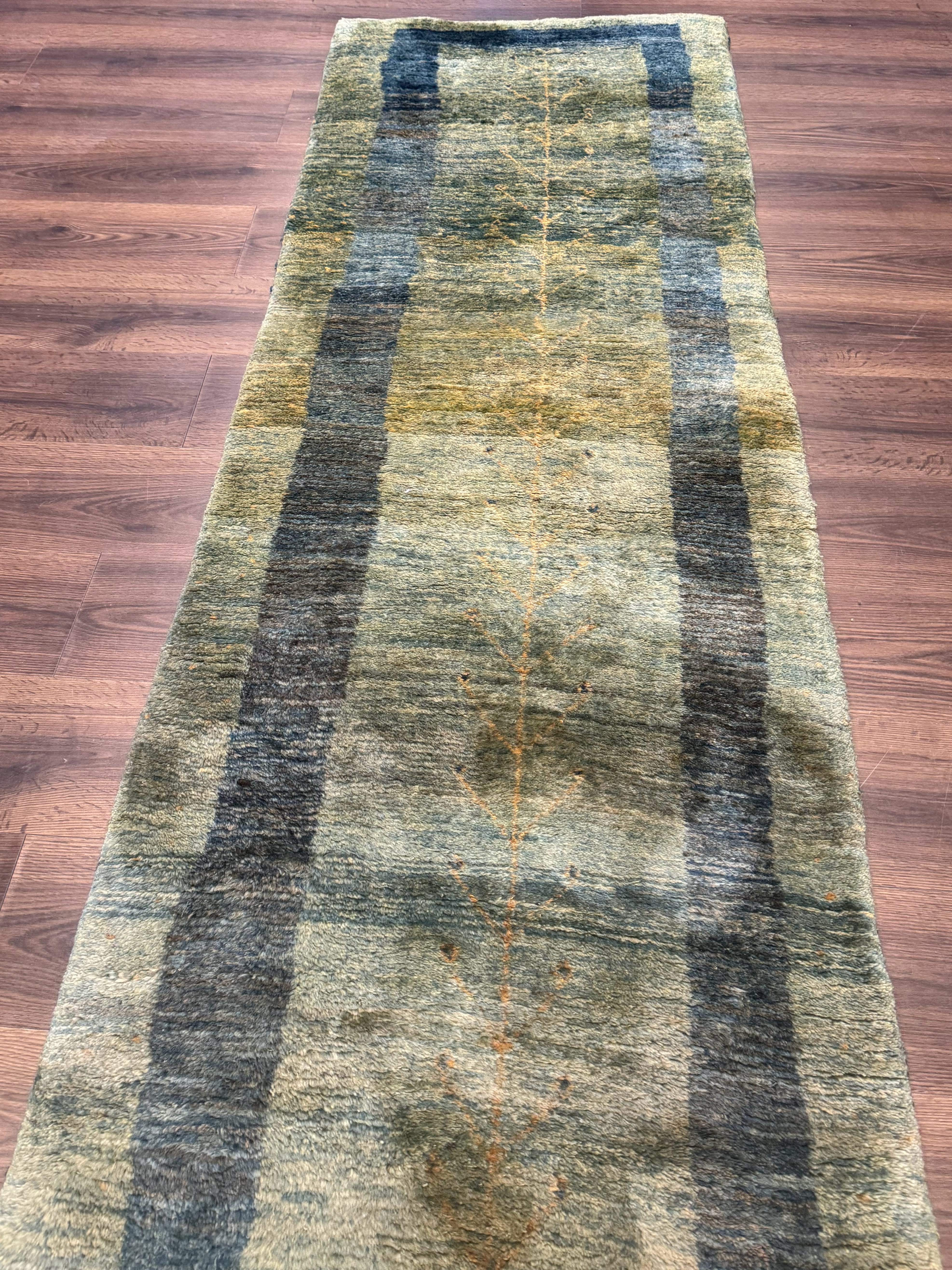 Persian Gabbeh Runner Rug 3 x 9, Green, Tribal Hallway Rug 3x9 - Jewel Rugs