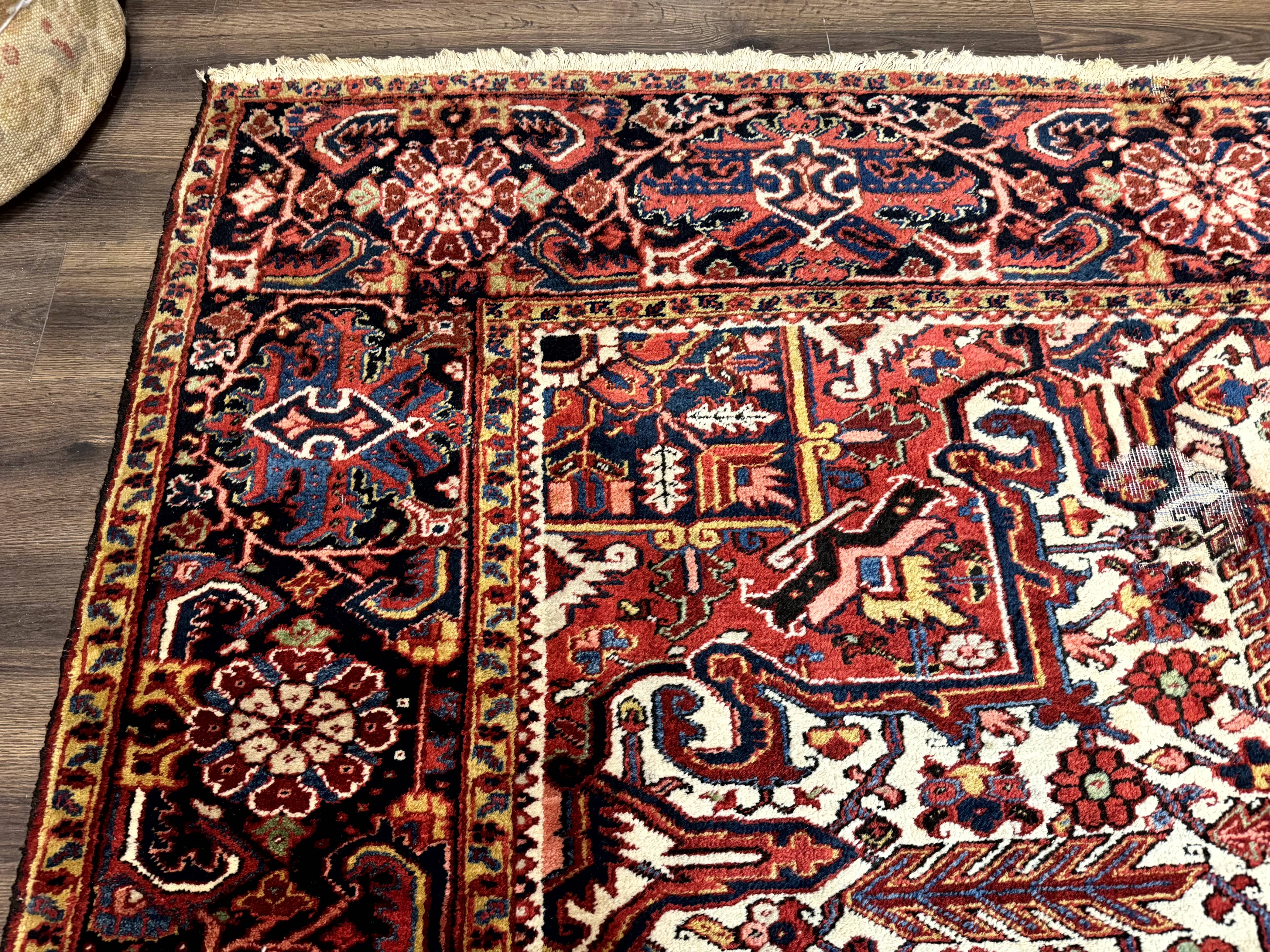 Palace Size Persian Heriz Rug 12x21 Wool Handmade Red Blue Ivory - Jewel Rugs