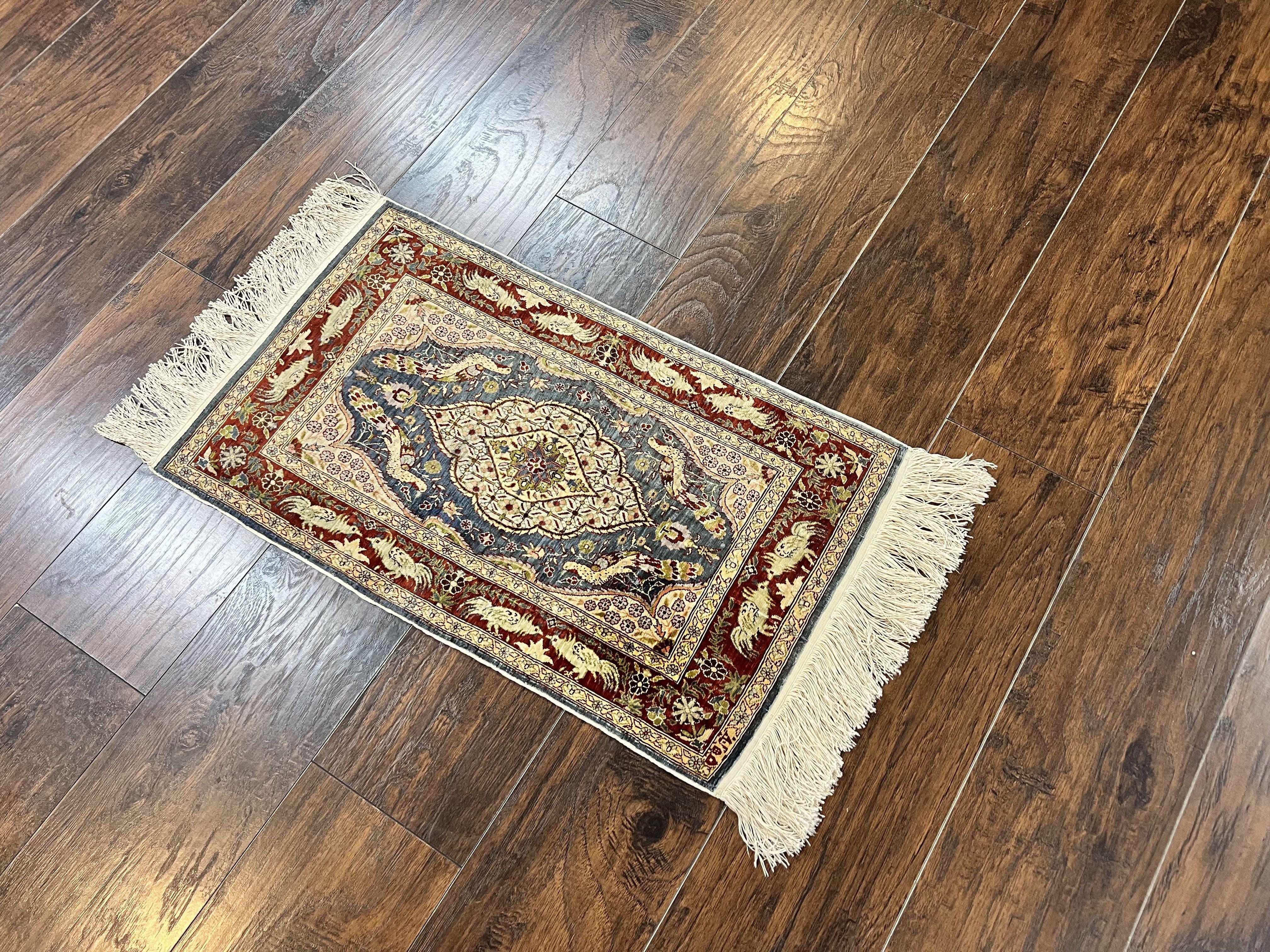 Silk Turkish Hereke Rug 2x3, Peacocks Birds, Signature from Master Weaver, Super Finely Hand Knotted 550 KPSI, Animal Pictorials - Jewel Rugs