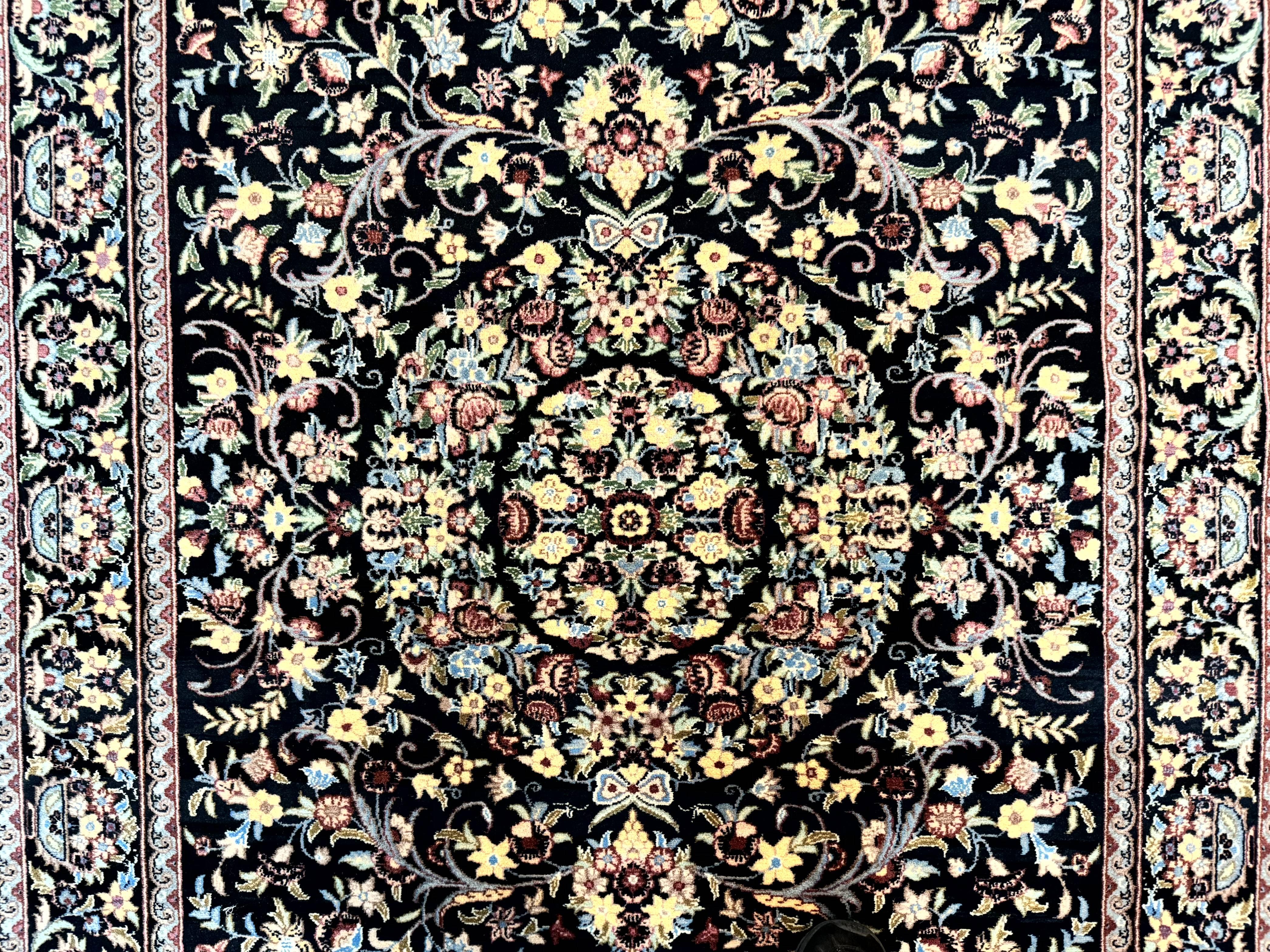 Pak Persian Rug 5x7, Floral, Colorful, Handmade Vintage Wool Rug, Finely Hand Knotted 225 KPSI, Black - Jewel Rugs