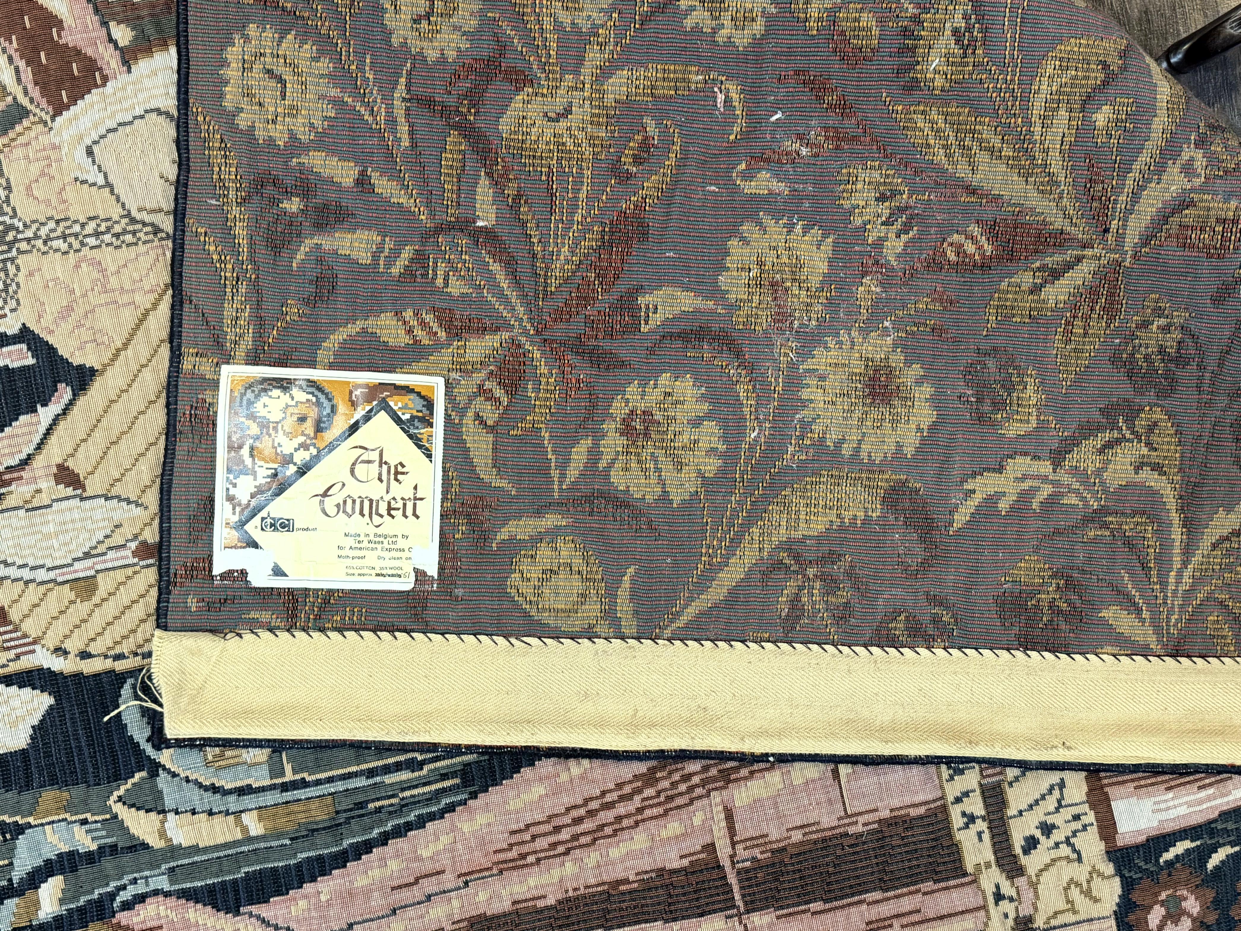 Vintage Belgium Tapestry 4x5, The Concet Musicians, Green - Jewel Rugs