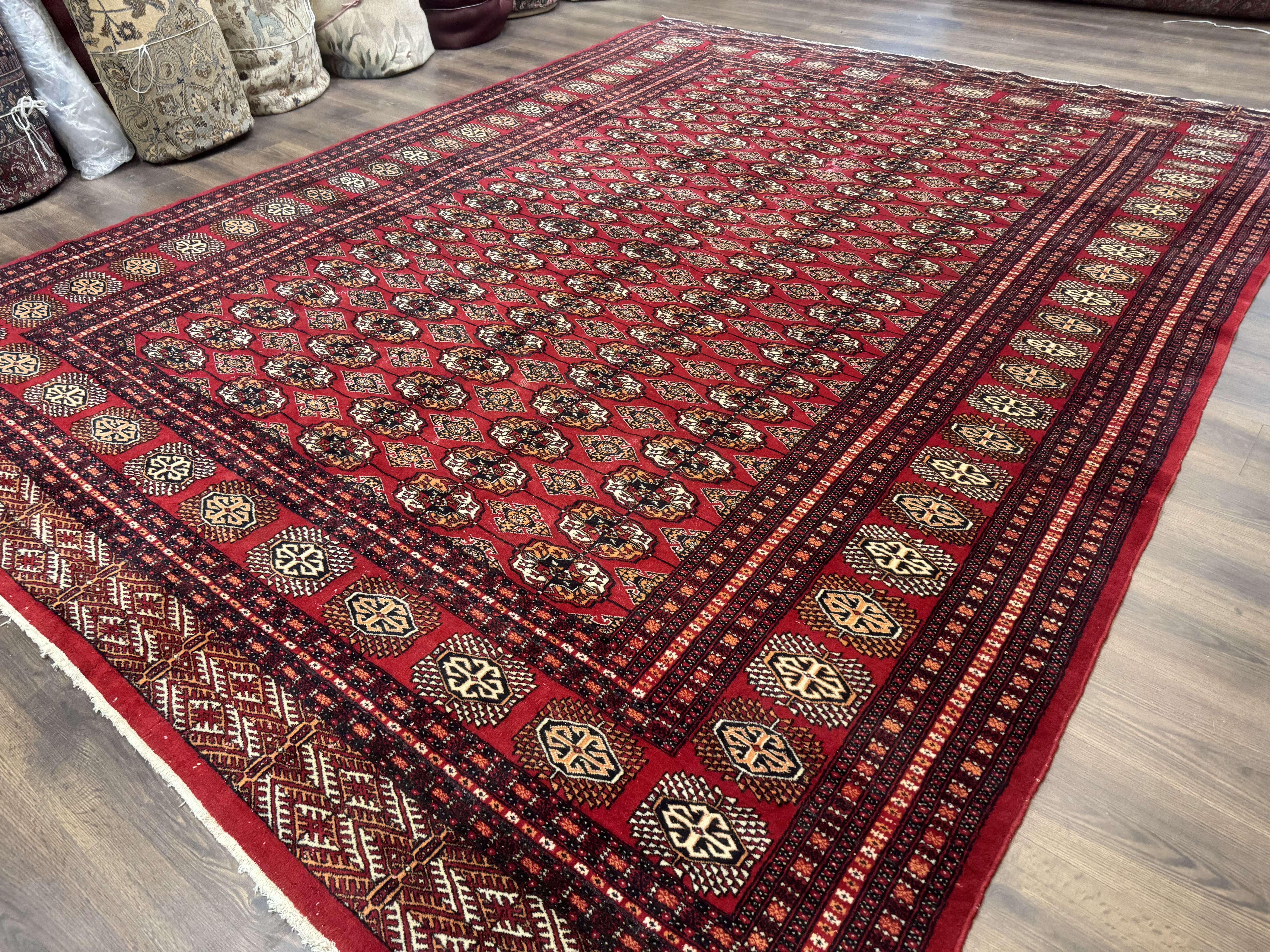 Bokhara Rug 9x12, Red Turkoman Rug, Pakistani Rug, Tribal Carpet, Wool Rug, Red Rug - Jewel Rugs