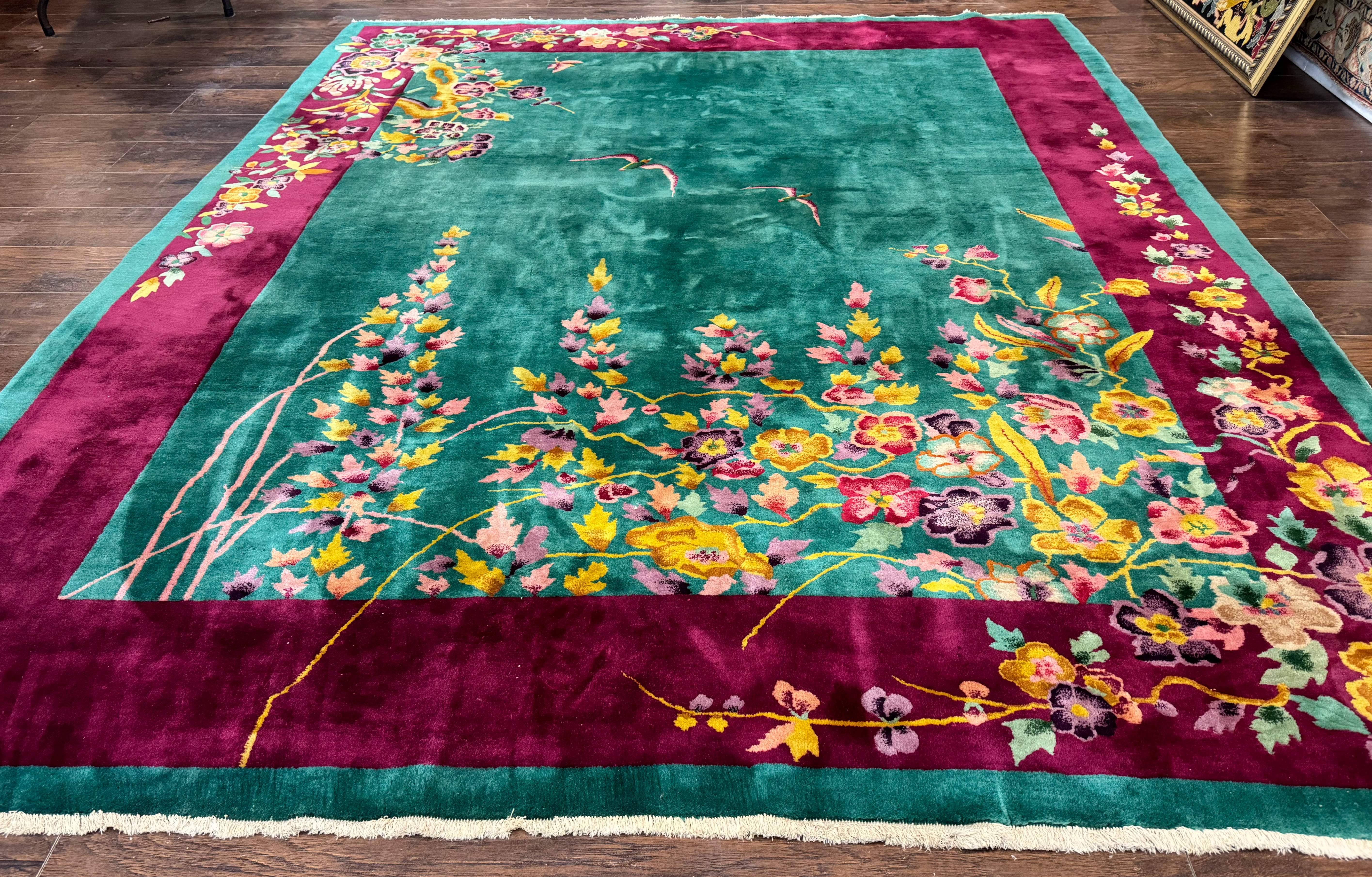 Antique Chinese Art Deco Rug 8x10 - Green Nichols Wool Rug - Jewel Rugs
