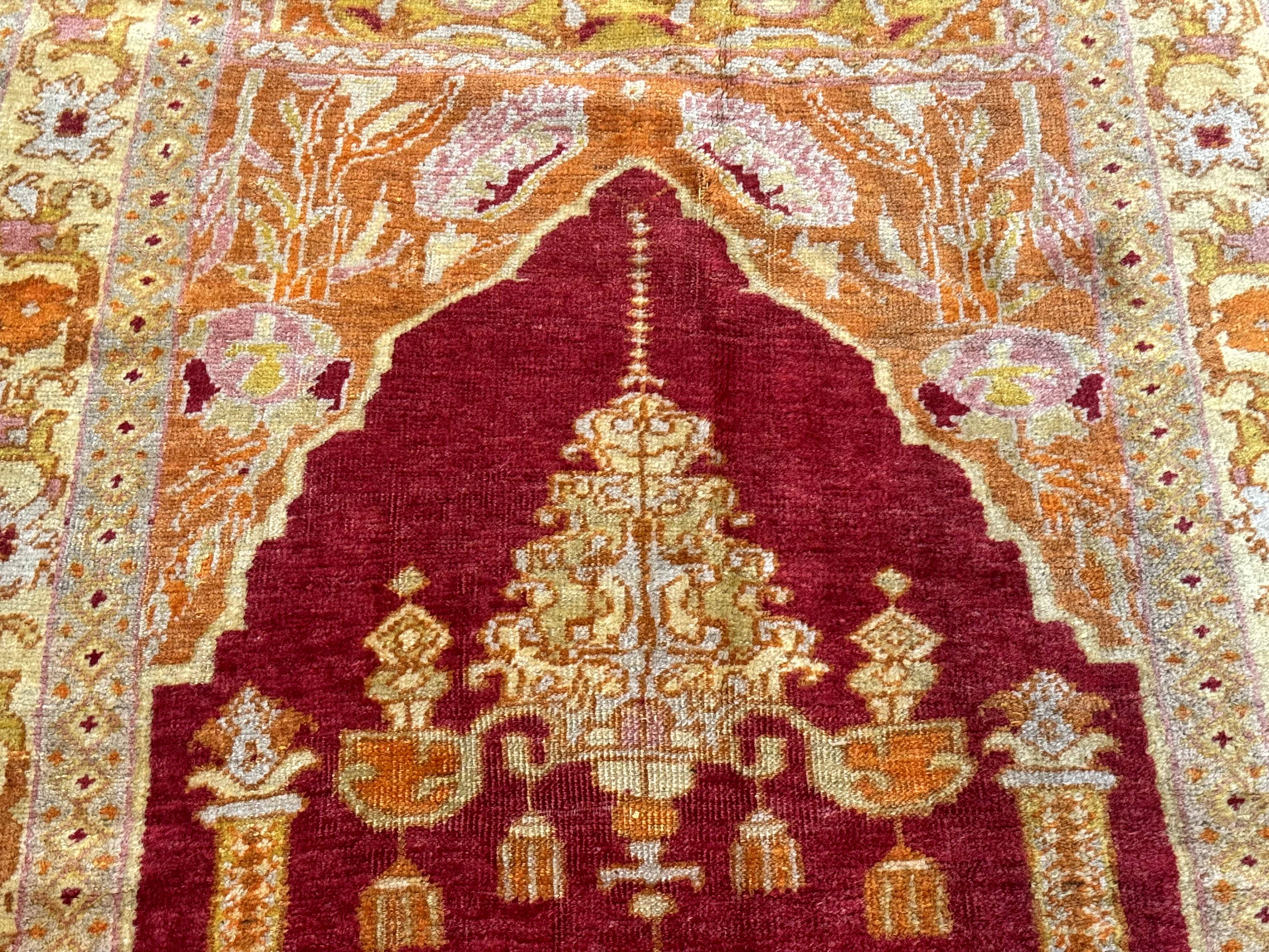 Antique Turkish Prayer Rug 4x6, Red and Golden Mustard, Mihrab Design, Anatolian Carpet - Jewel Rugs