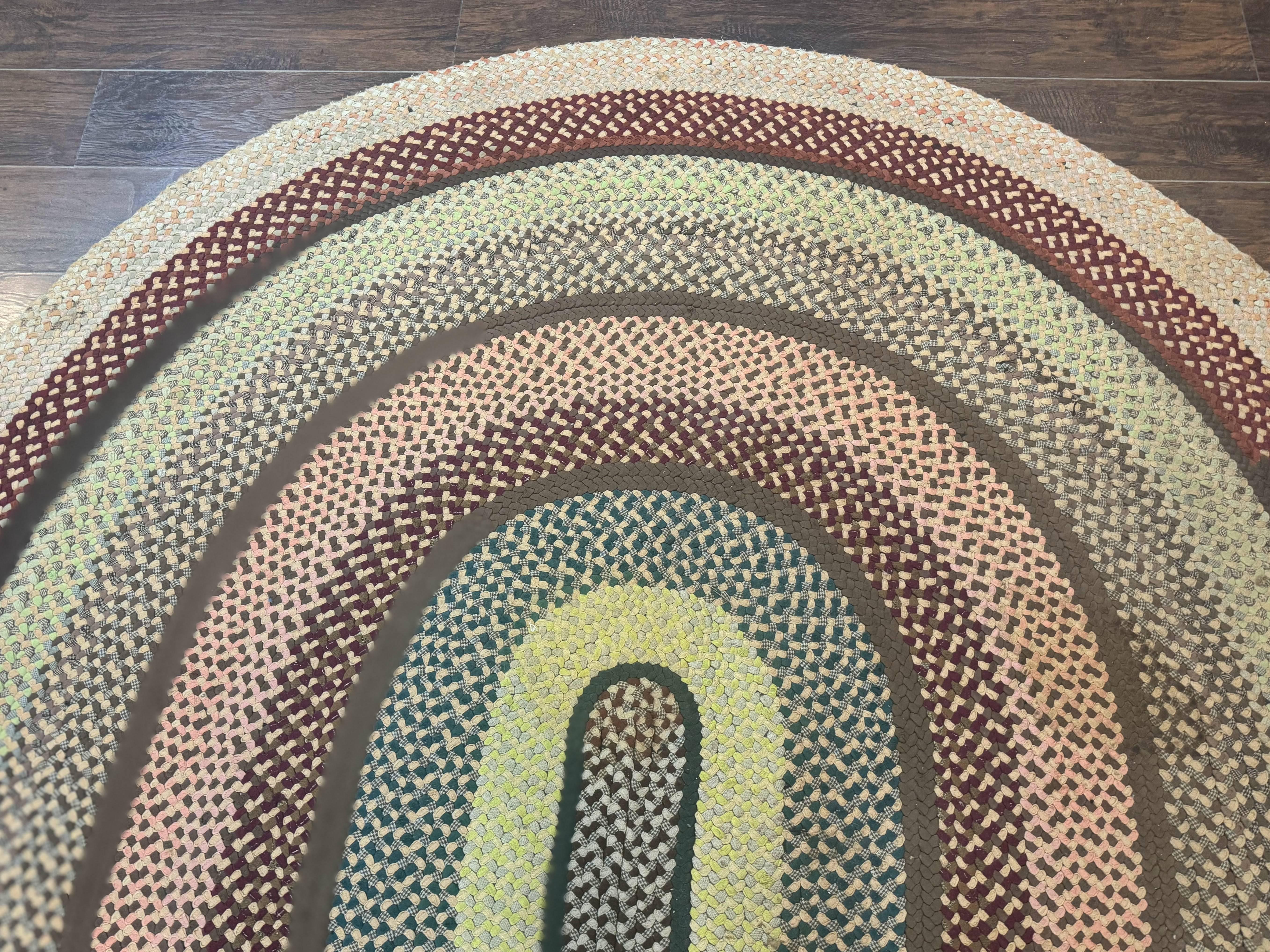 American Oval Braided Rug 7.5 x 9, Vintage Hand Braided Multicolor Large Oval Carpet - Jewel Rugs