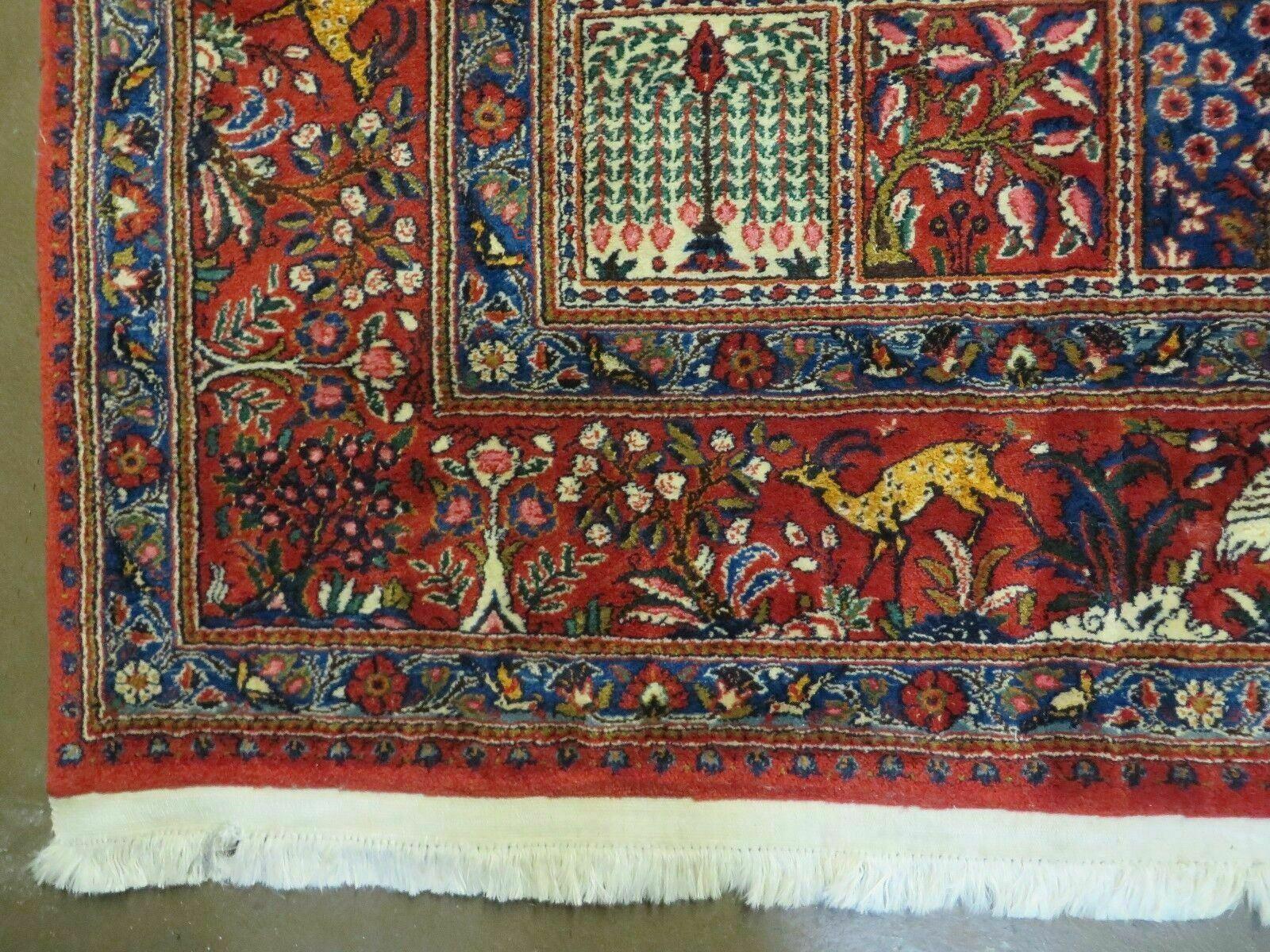 Wonderful Persian Bakhtiari Rug 8x11, Panel Design Animal Pictorials, Handmade Semi Antique Vintage Oriental Carpet, Multicolor Room Sized Wool & Silk - Jewel Rugs