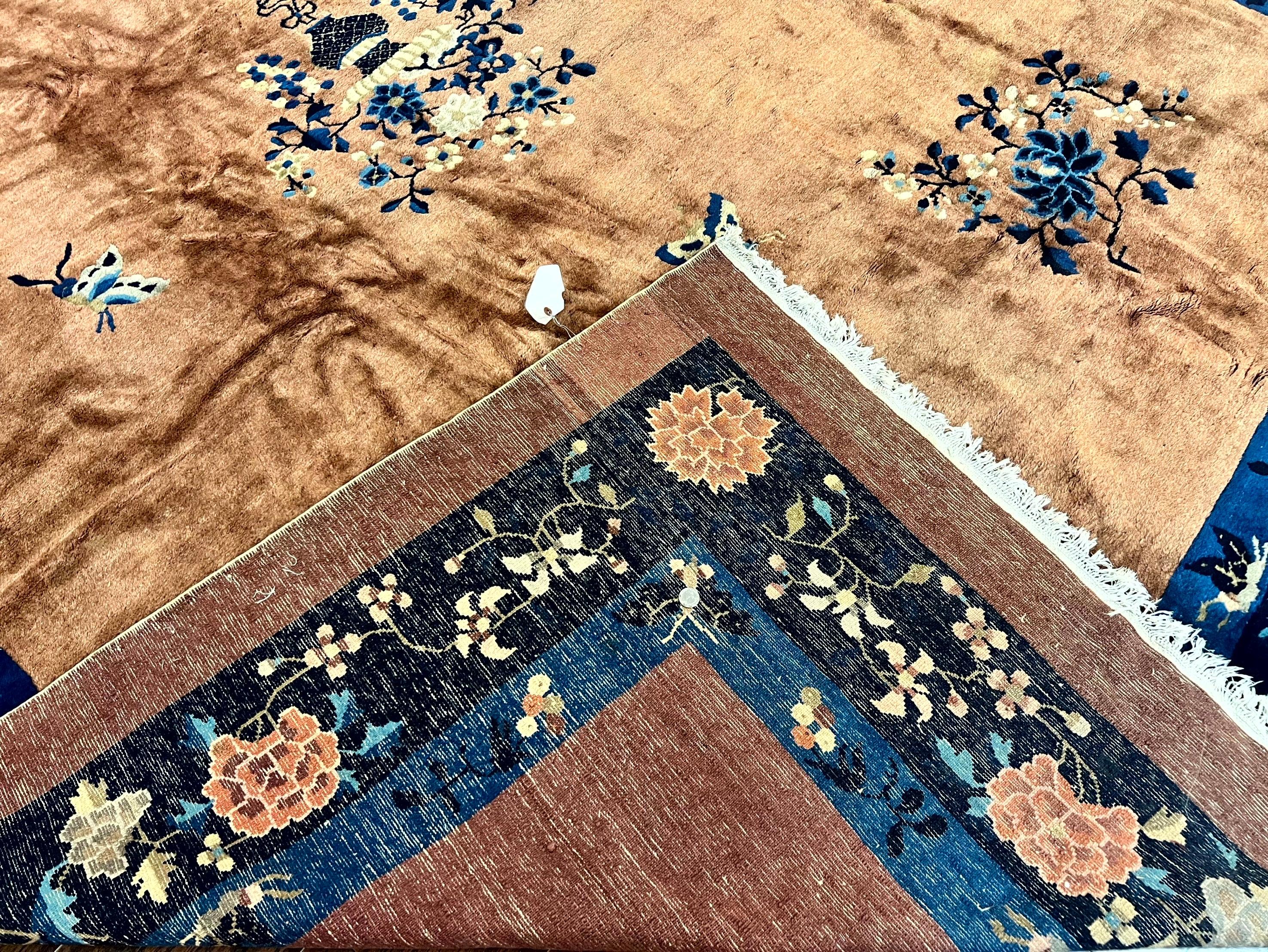 Antique Chinese Wool Rug 9x12, Large Peking Carpet, Handmade, Nichols Rug - Jewel Rugs