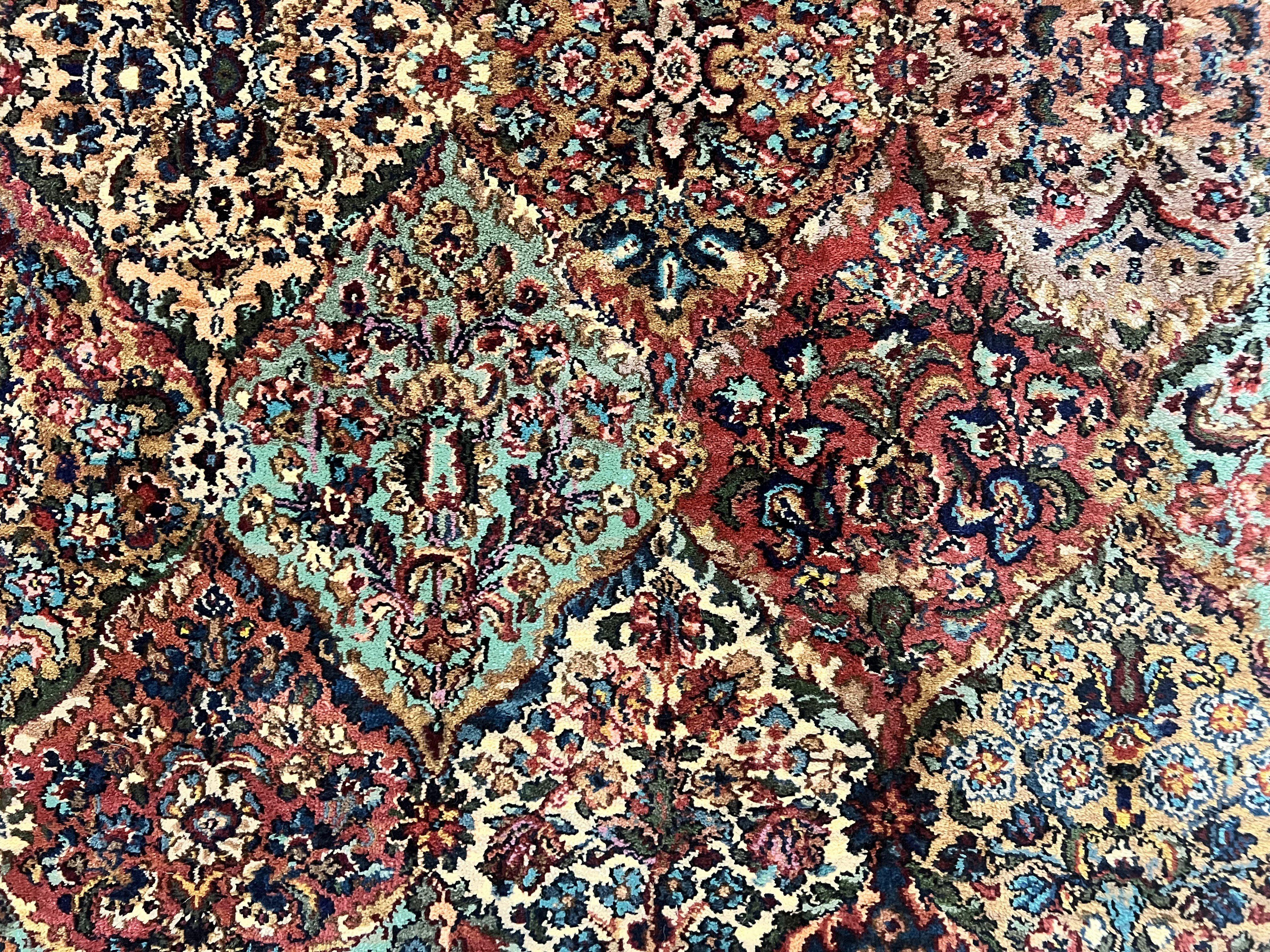 Karastan Rug Multicolor Panel Kirman #717, 8.8 x 12 Karastan Carpet, Vintage Multipanel Kirman, Original 700 Series, Wool, Vintage - Jewel Rugs