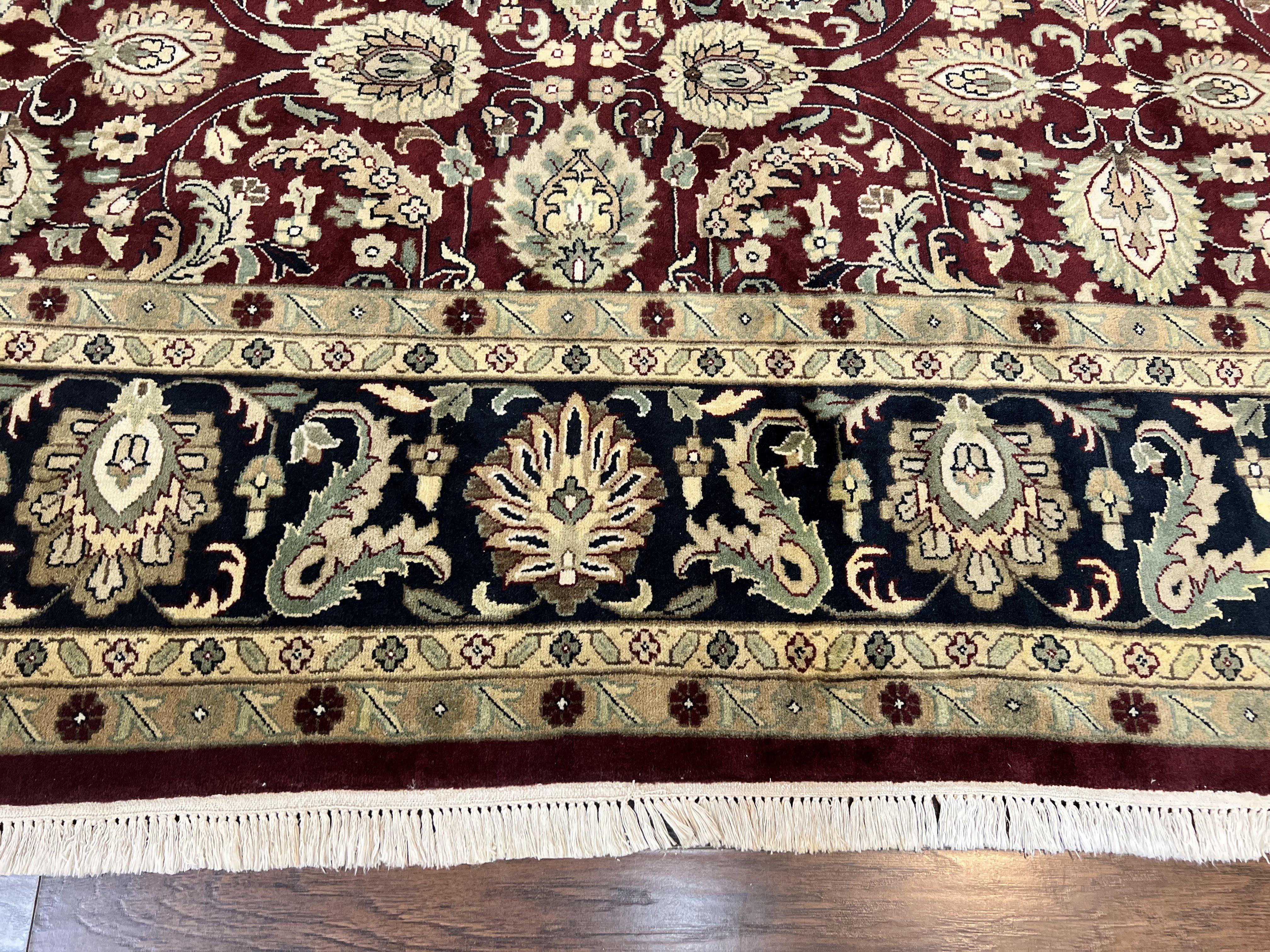 Indo Persian Rug 10x14, Floral Allover, Maroon, Handmade Hand Knotted VIntage Wool Rug, Large Oriental Carpet - Jewel Rugs