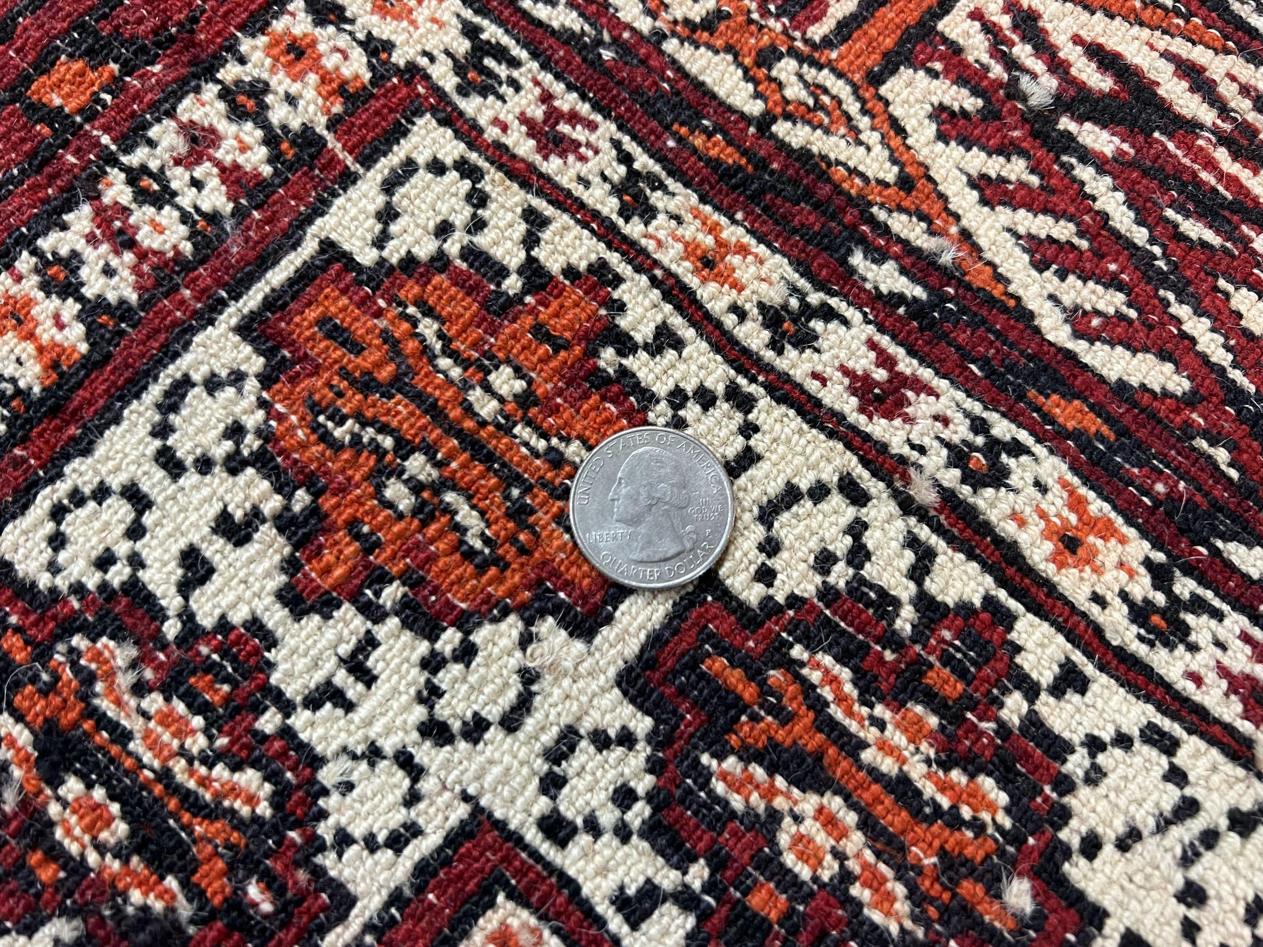 Persian Turkoman Rug 7x8, Almost Square Rare, Hand Knotted, Yamud, Bohemian Rug, Handmade Tribal Rug, Cream Red, Handmade Oriental Carpet - Jewel Rugs