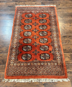 Small Pakistani Bokhara Turkoman Rug 3x5, Red Vintage Oriental Carpet 3 x 5 ft, Handmade Hand Knotted Vintage Wool Rug, Traditional Rug