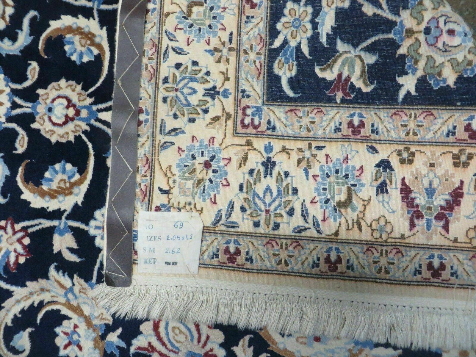 Persian Nain Rug 4x7, Navy Blue and Ivory, Handmade, Wool & Silk Highlights, Fine Oriental Rug, Vintage - Jewel Rugs