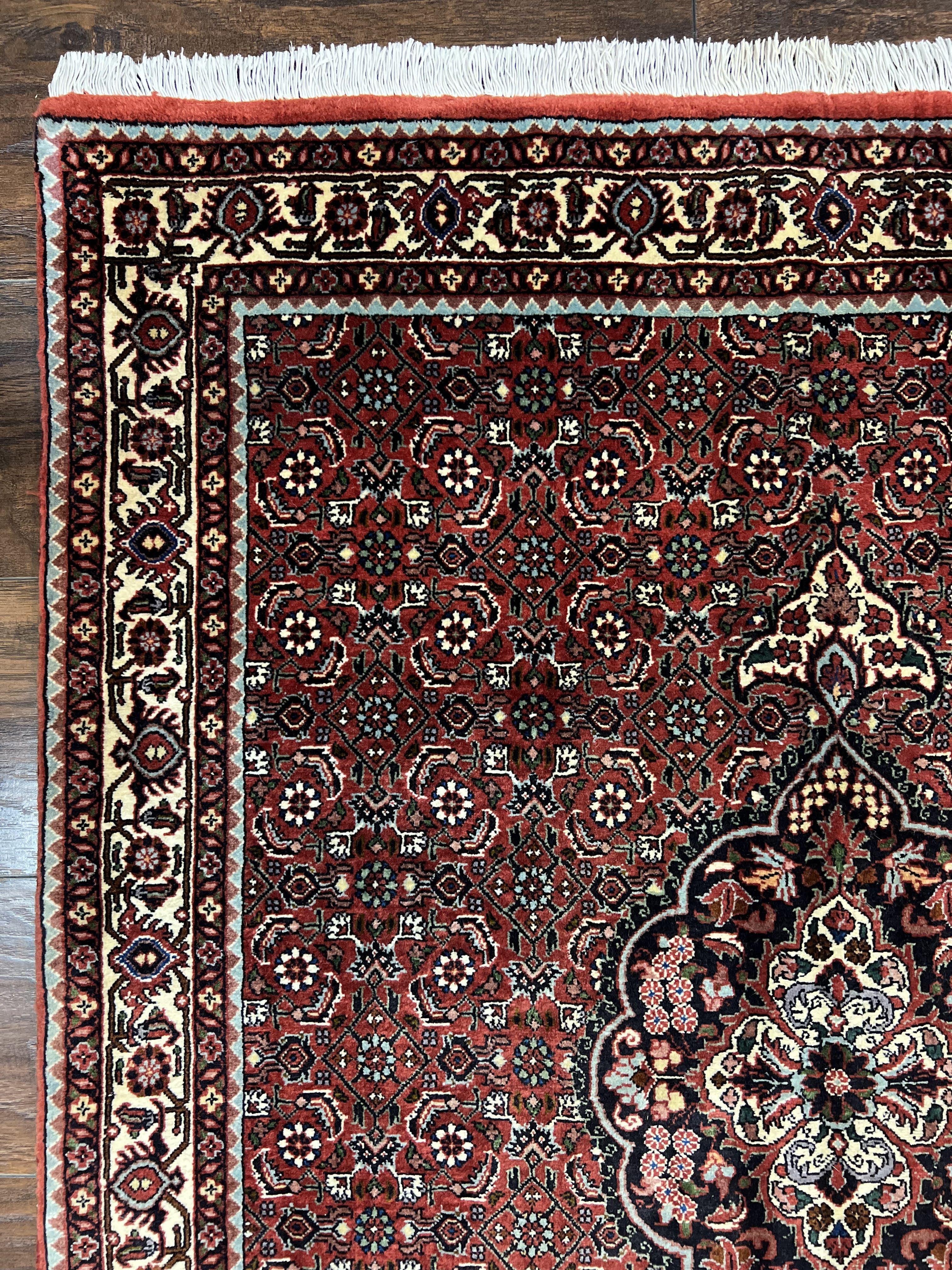 Persian Bidjar Runner Rug 3.5 x 12.7, Mahi Herati Pattern, Vintage Bijar Rug, Hand Knotted Fine Oriental Runner Rug, Wool, Dark Red, Hallway Rug - Jewel Rugs