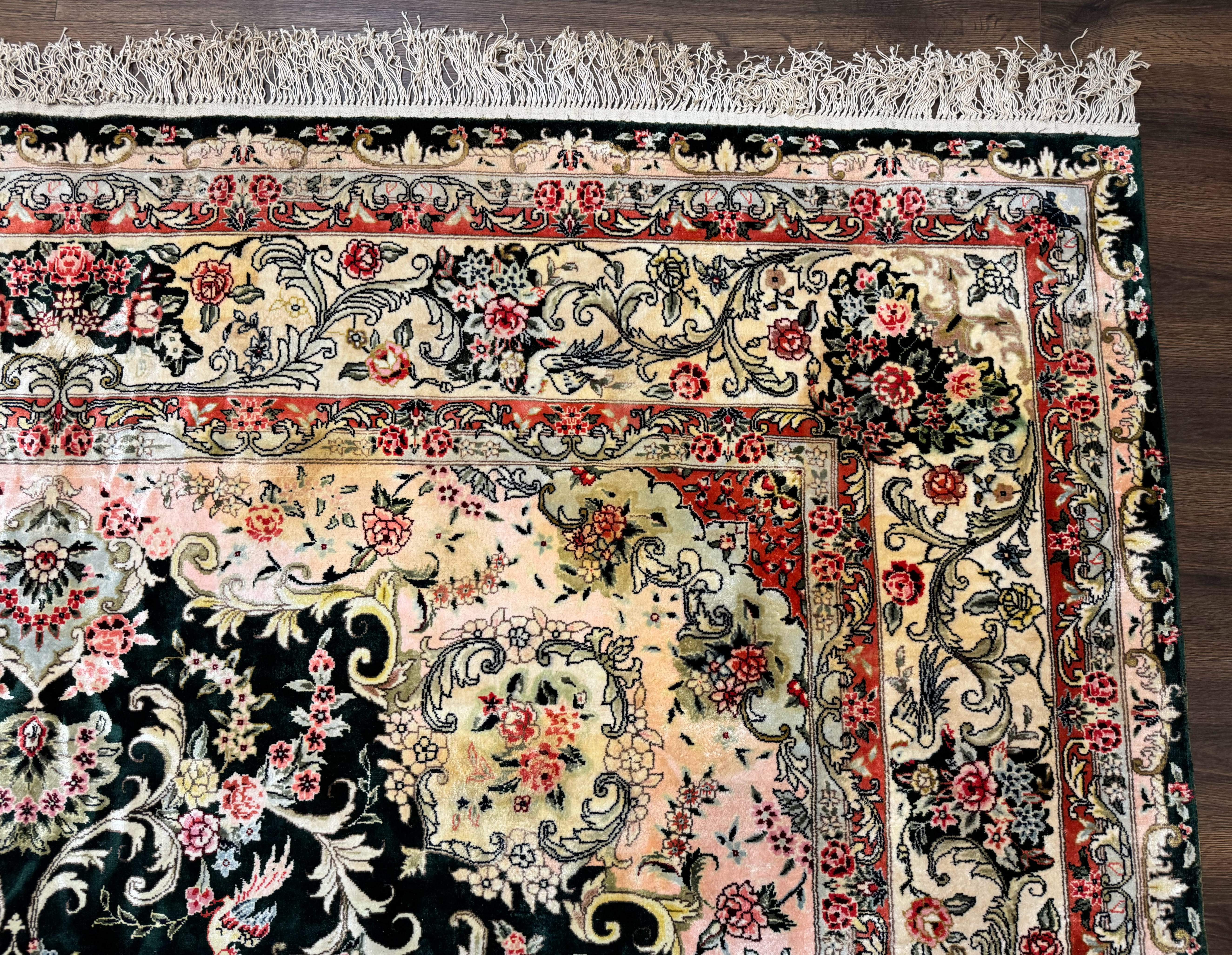 Silk Indian Kashmiri Rug 9x12, Vintage Hand Knotted Carpet - Jewel Rugs