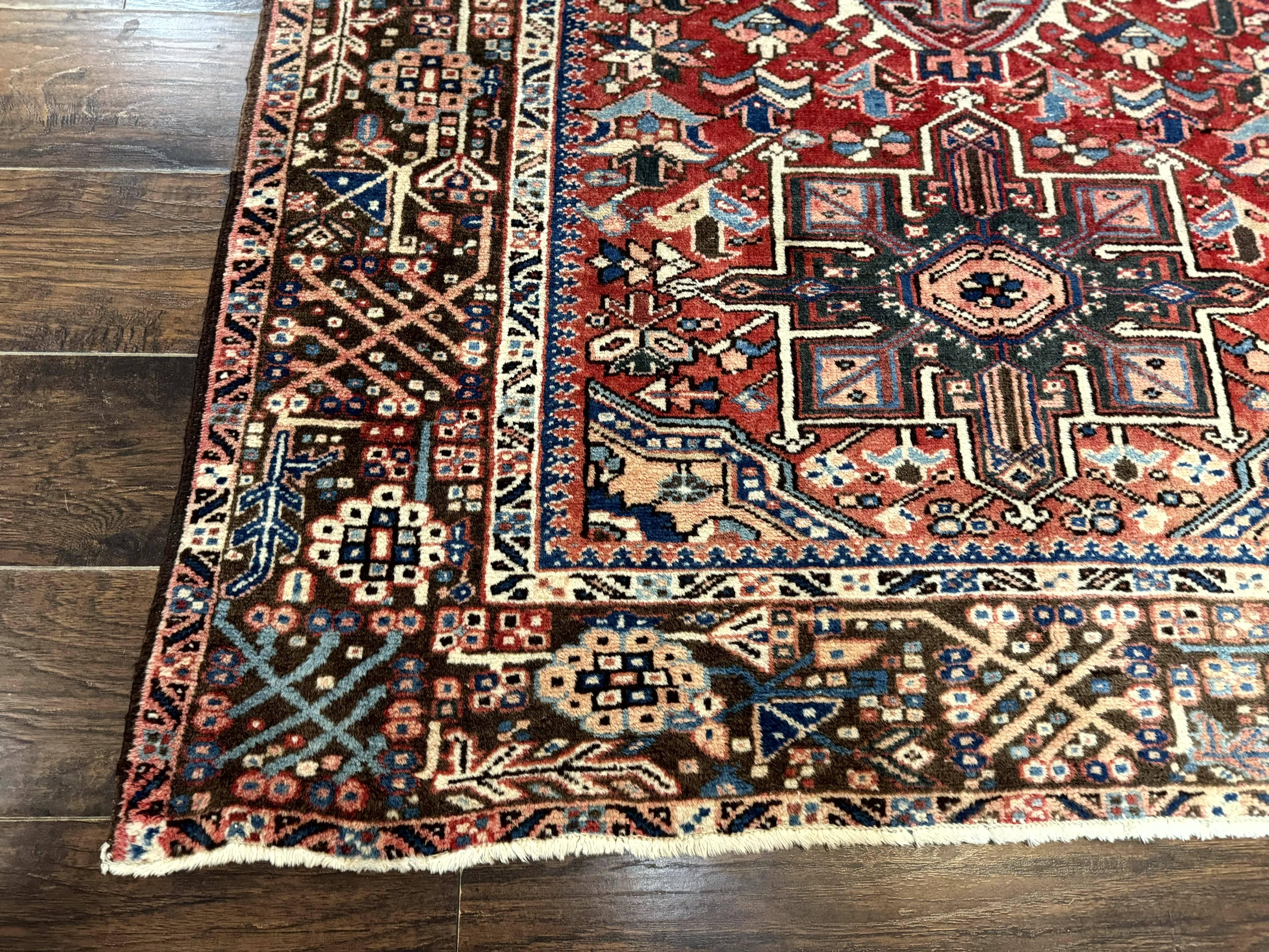 Perisan Heriz Rug 5x13, Wide Runner Rug, Geometric Medallions Tribal Carpet, Antique, Red, Rare Size, Wool Handmade Runner - Jewel Rugs