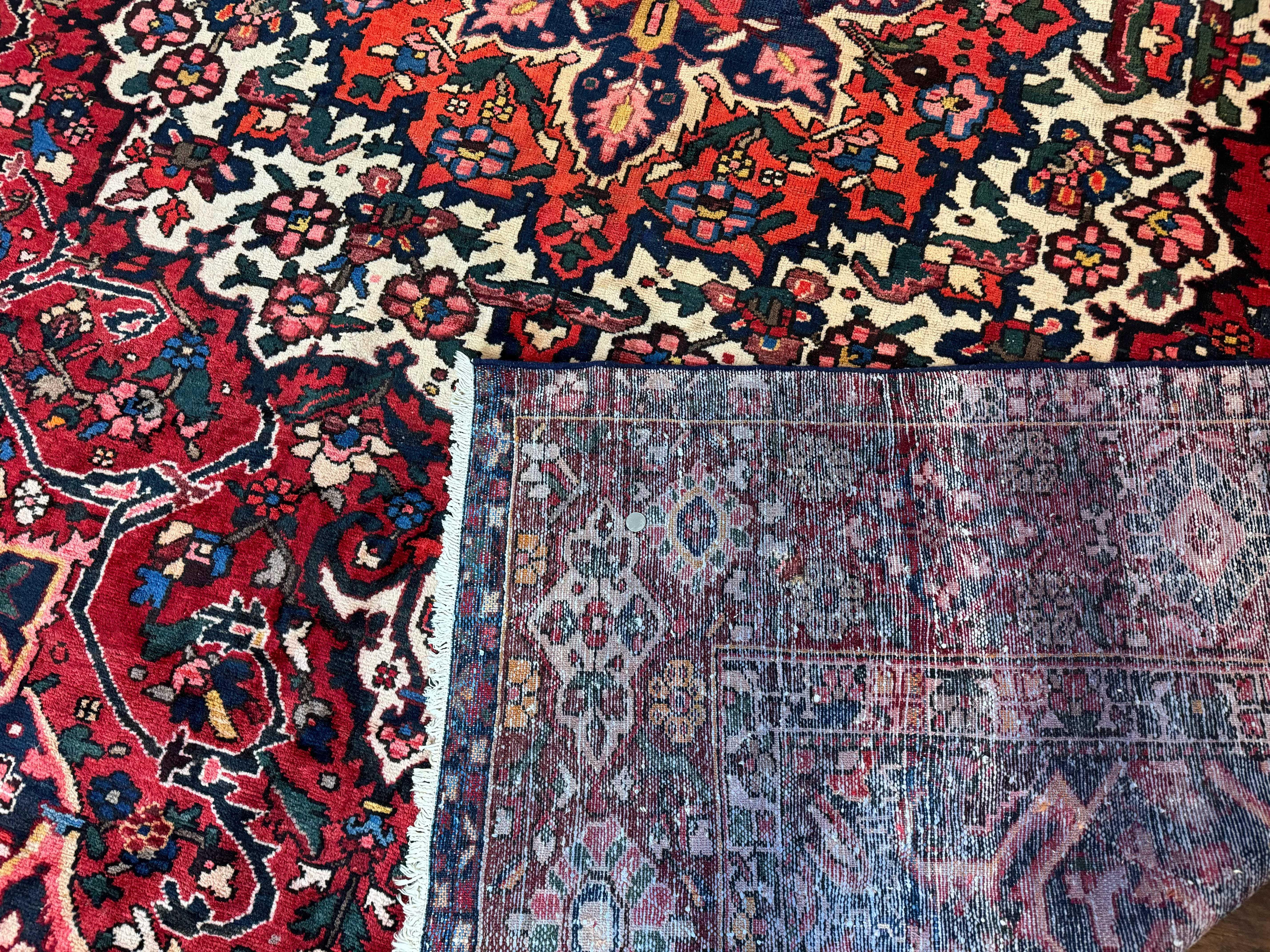 Rare Persian Bakhtiari Rug 10x13, Red, Semi Antique, Large Persian Carpet, Handmade - Jewel Rugs