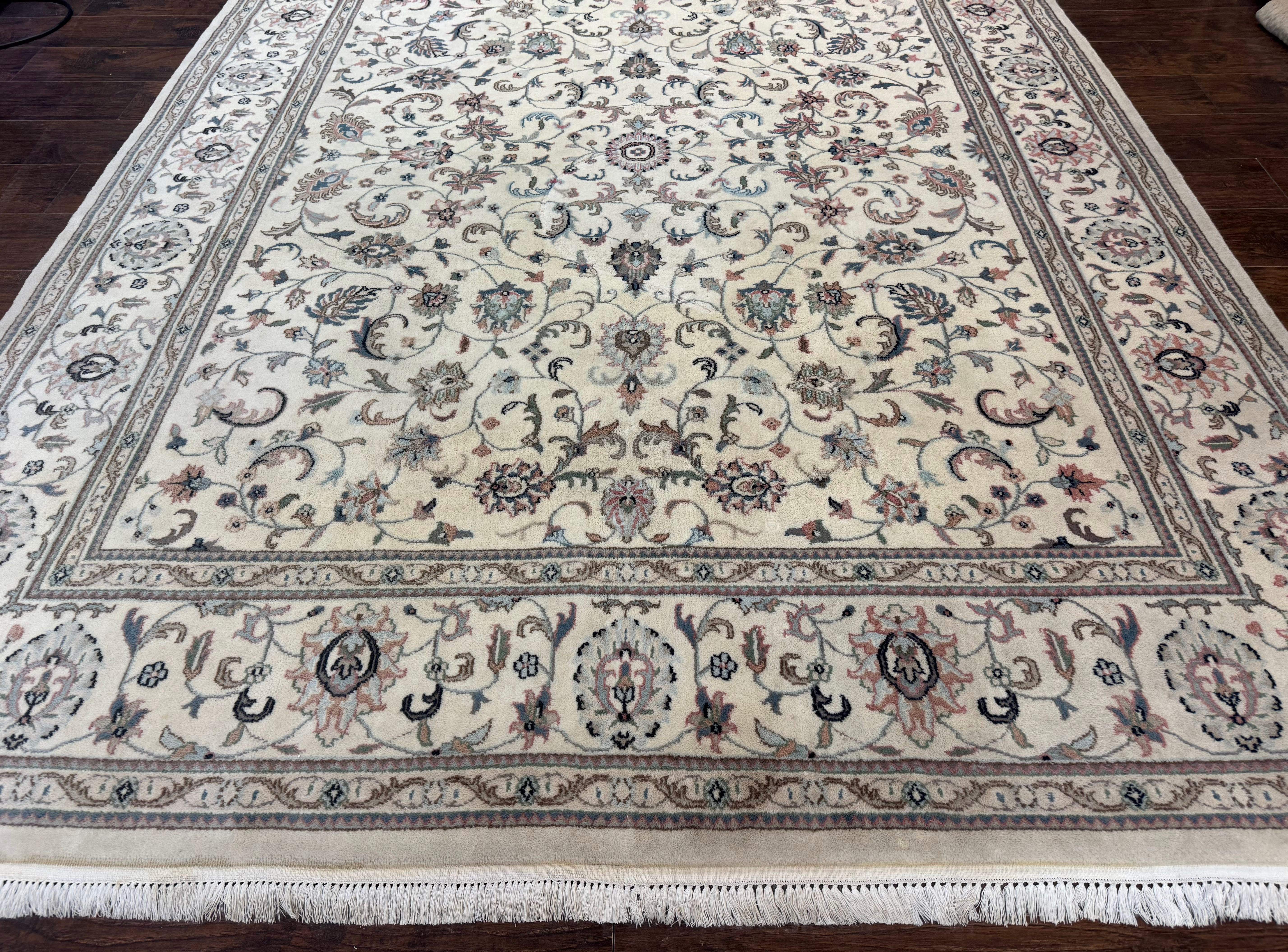 Indo Persian Rug 8x10 – Ivory Wool Floral Allover Oriental Carpet - Jewel Rugs