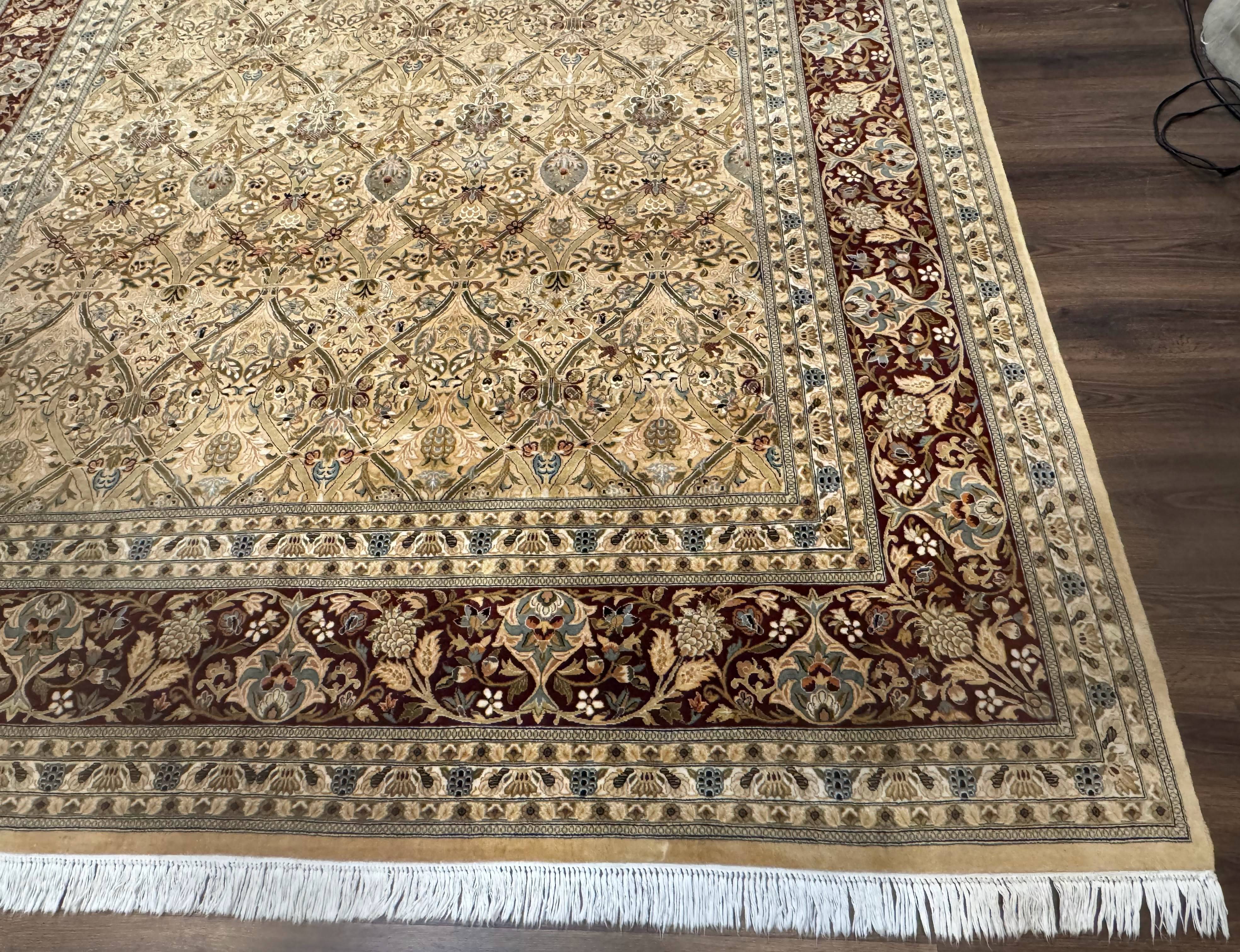 Fine Pak Persian Rug 9x12, Gold and Wine Red, Panel Design, 330 KPSI - Jewel Rugs