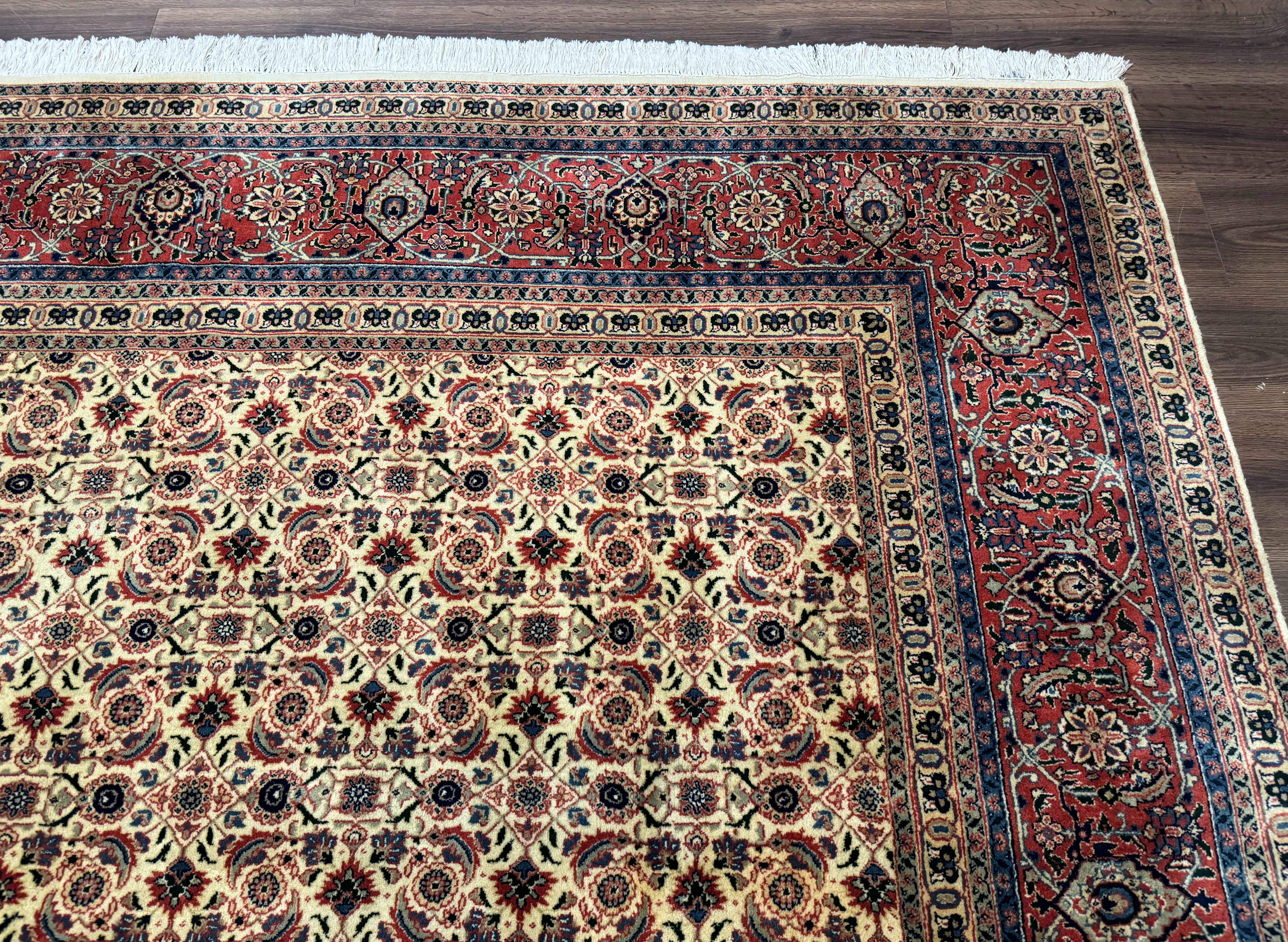 Indo Persian Rug 9x12, Beige and Rust Red, Fine, Allover Pattern, Wool Hand Knotted - Jewel Rugs