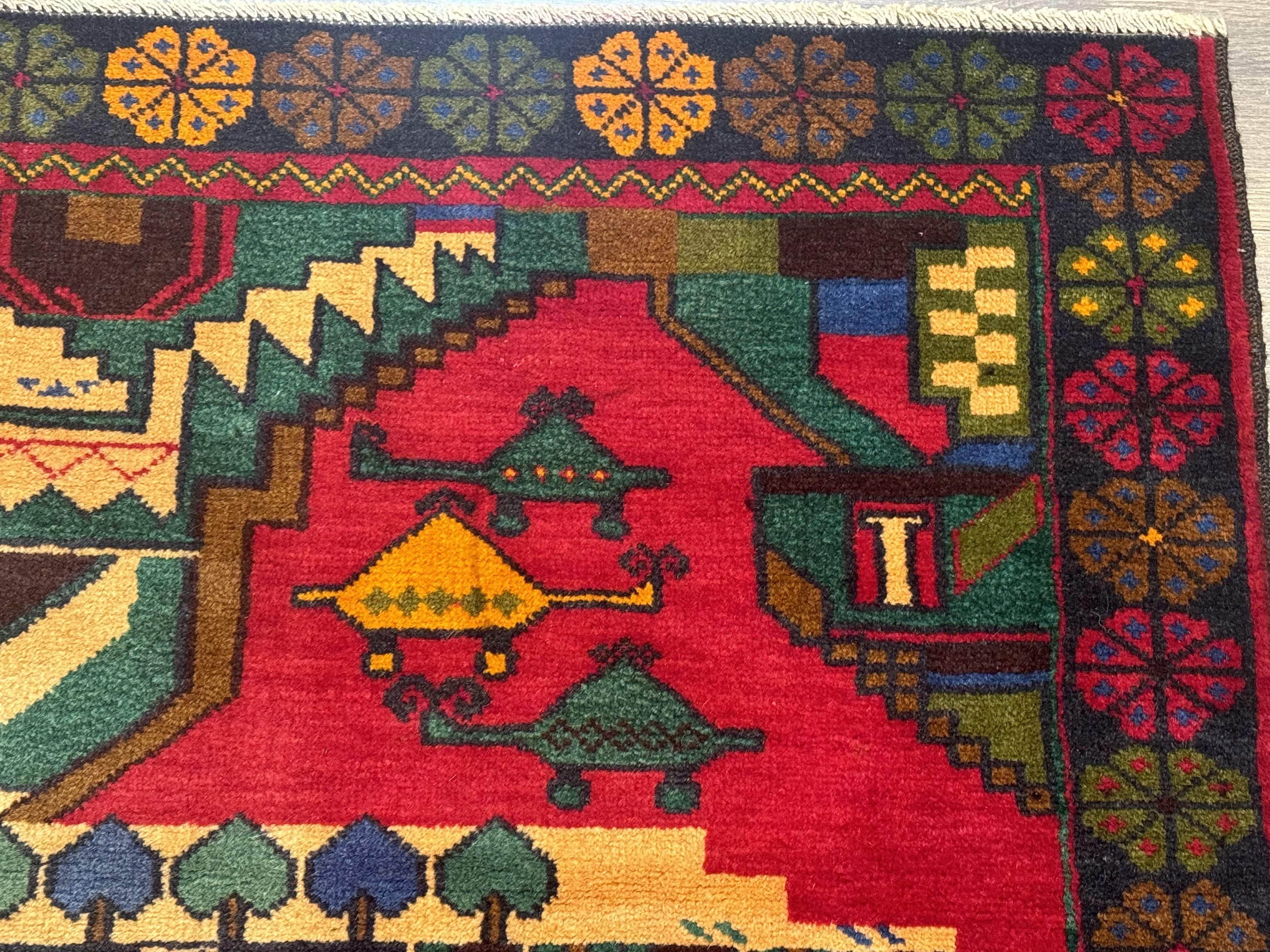 Afghan War Rug 3x4 ft, Hand-Knotted Wool Colorful Carpet - Jewel Rugs