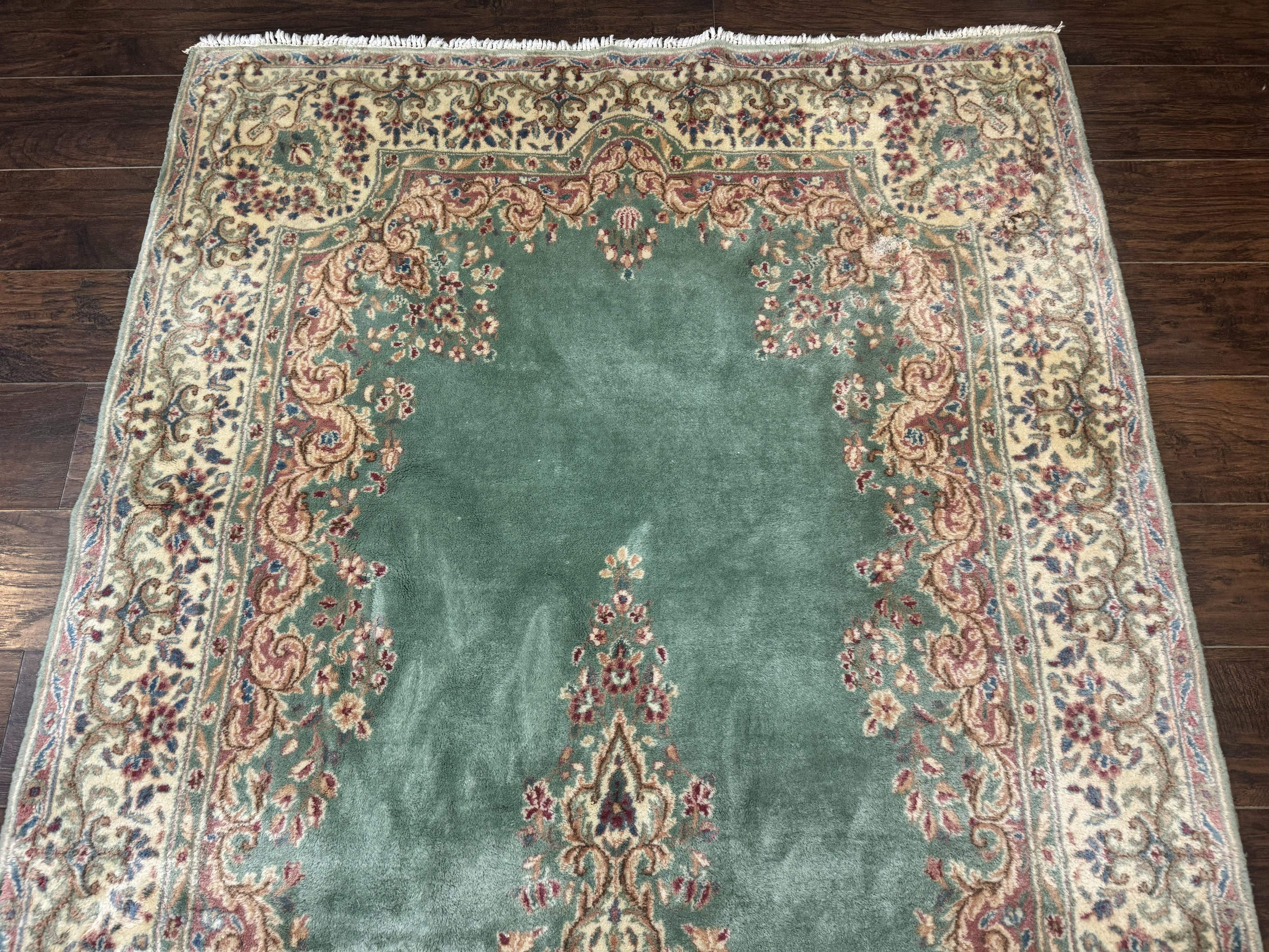 Persian Kerman Wide Runner Rug 5x11 – Seafoam Green and Beige, Wool Vintage Carpet - Jewel Rugs