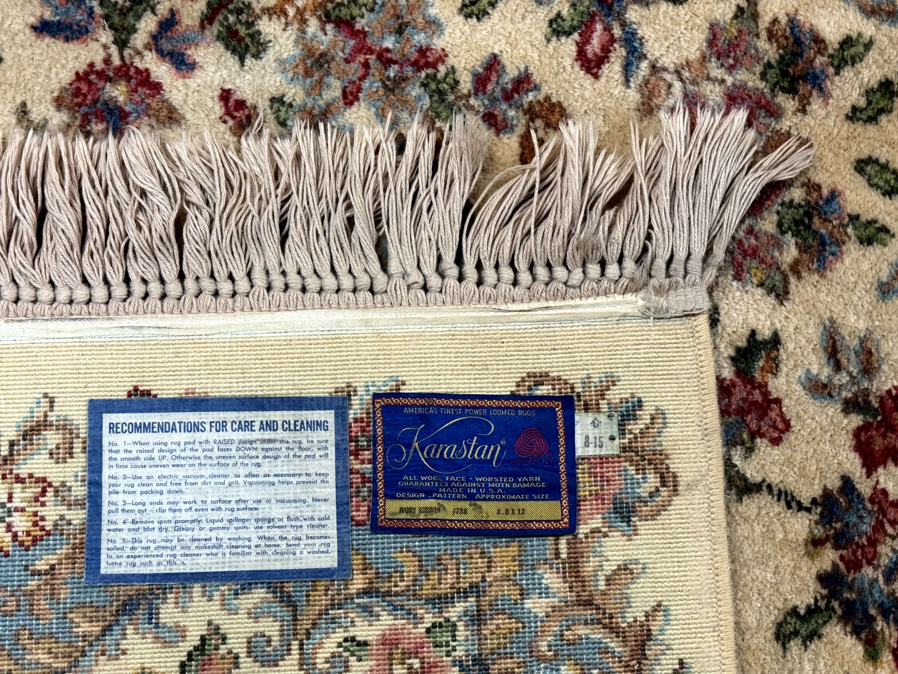 8.8 x 12 Karastan Rug #788 Ivory Kirman, Wool Vintage Original 700 Series - Jewel Rugs