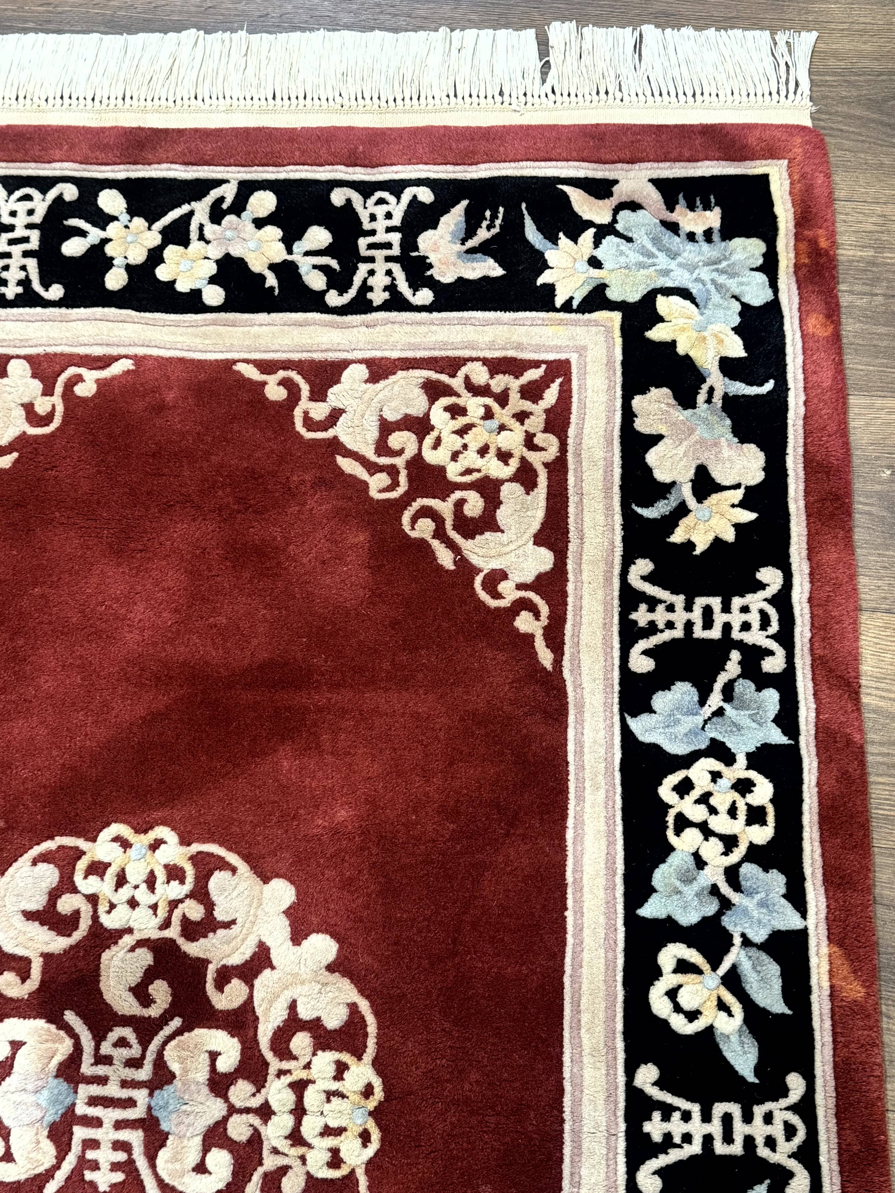 Dark Red Chinese Wool Rug 4x6, Chinese 90 Line Rug, Carving Rug, Handmade, Pair B - Jewel Rugs