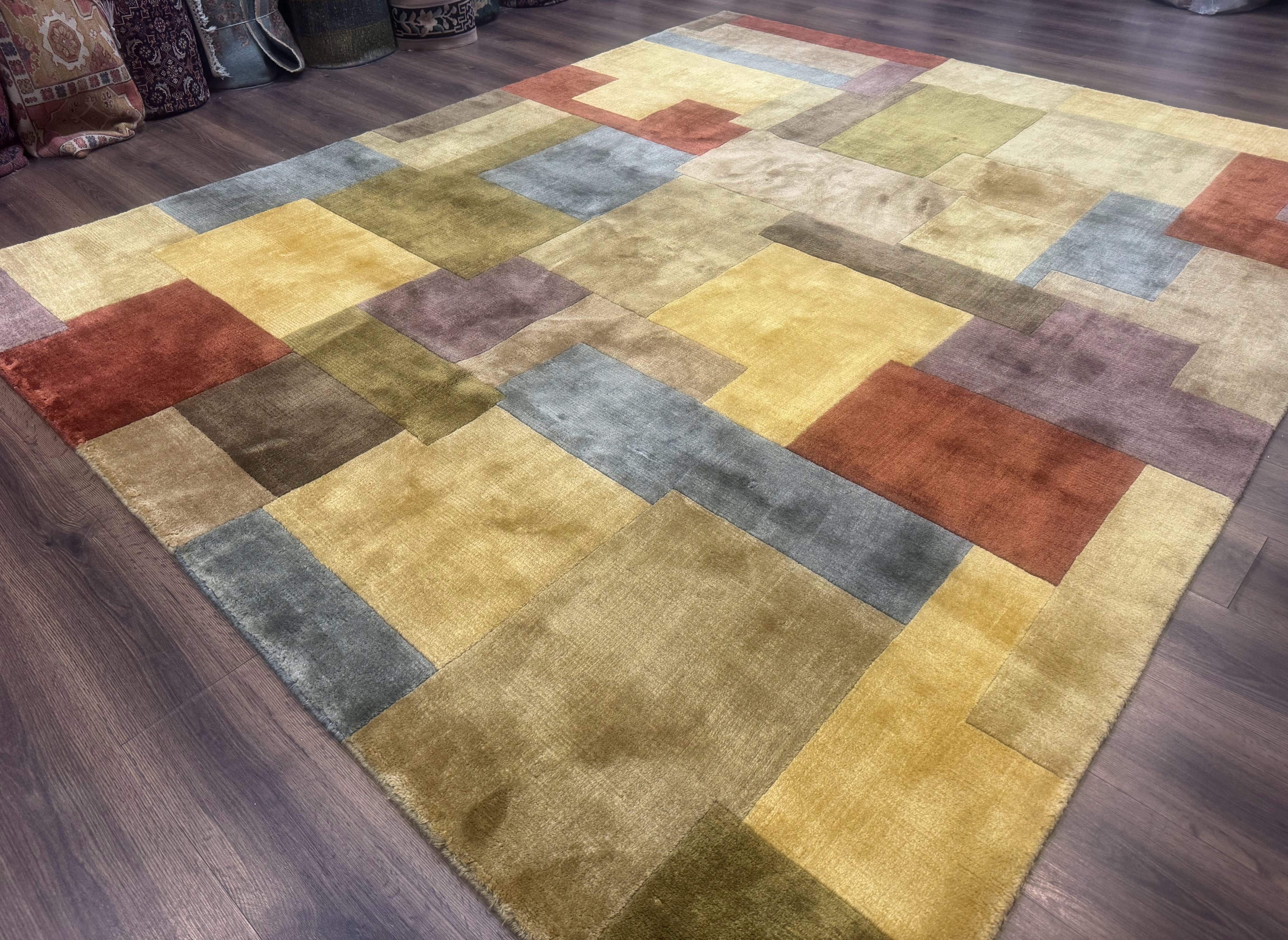 Modern Tibetan Wool Rug 8x10, Multicolor, Thick Pile, Contemporary, Nepali, Handmade - Jewel Rugs