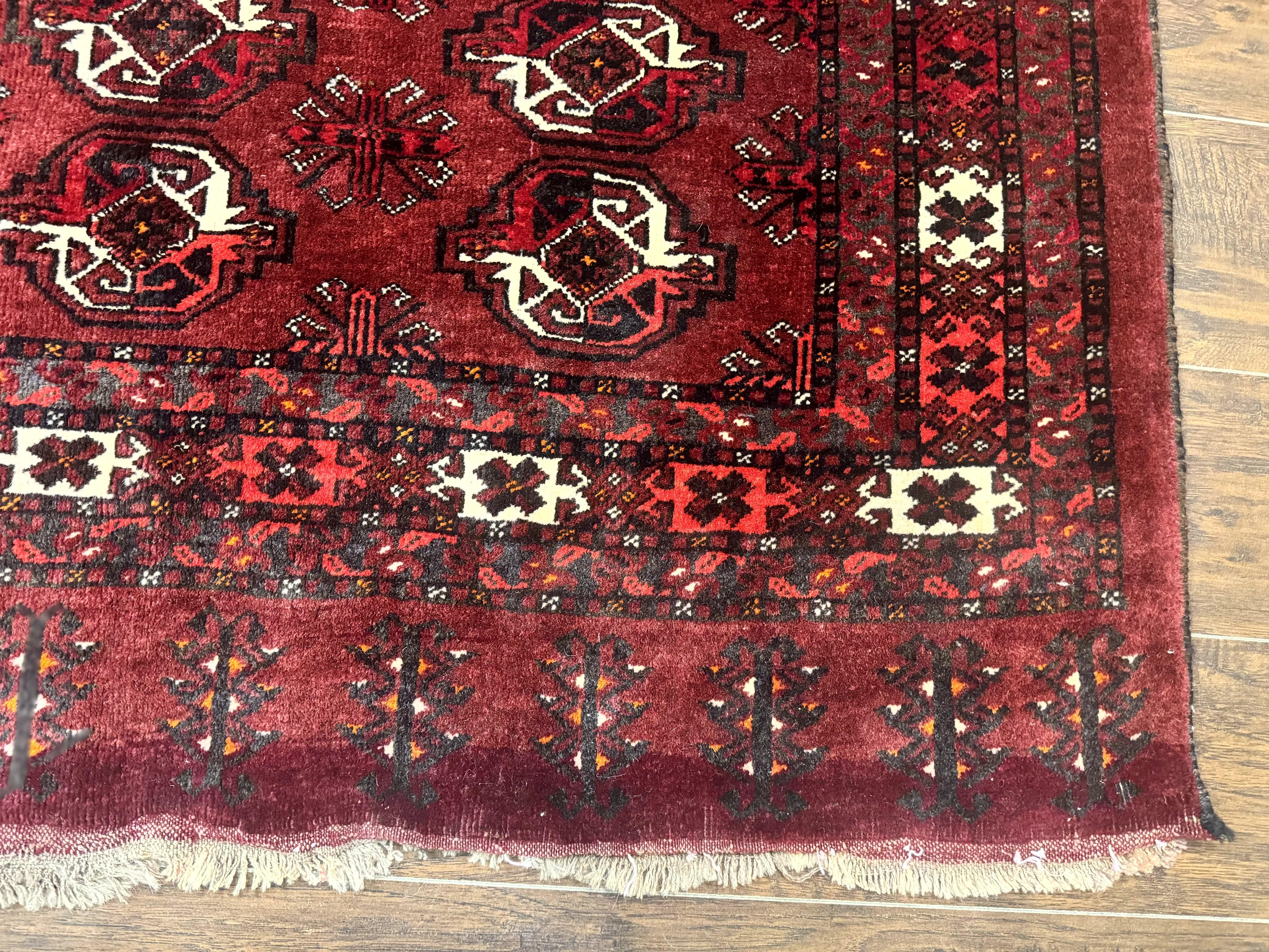 Antique Afghan Turkoman Mafrash Rug 3x5, Red, Hand Knotted, Wool, Tribal Collectible - Jewel Rugs