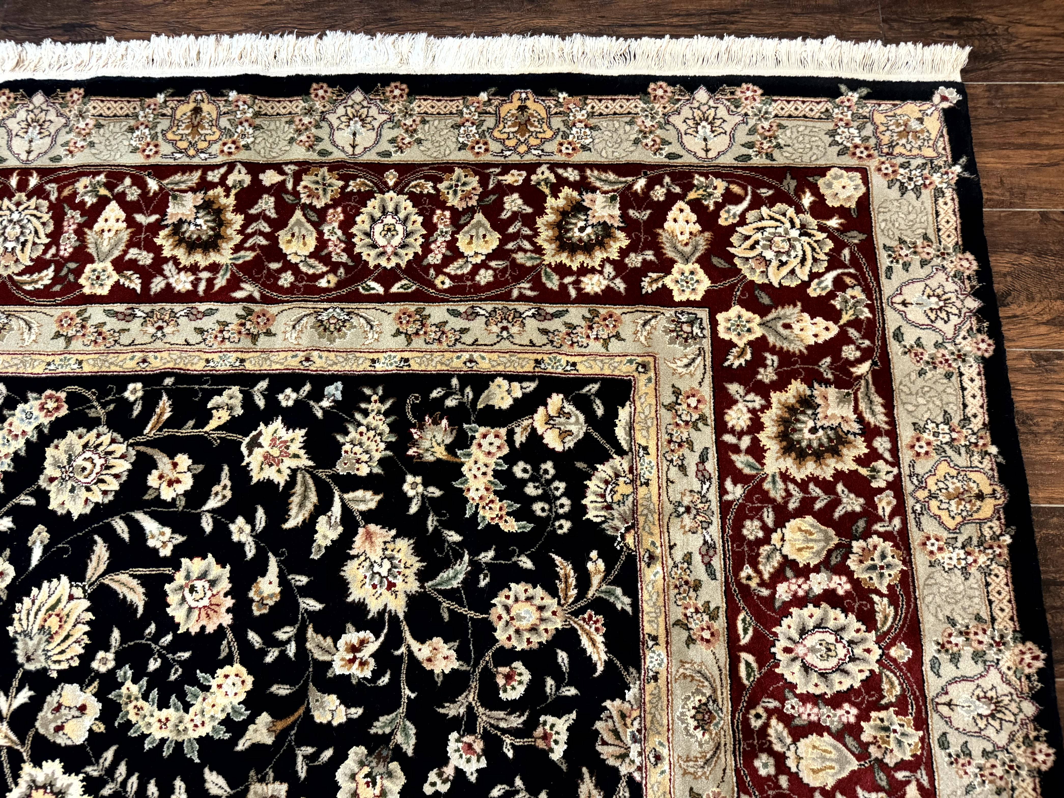Sino Persian Rug 9x12, Fine Elegant Oriental Carpet 200 KPSI, Black and Dark Red, Allover Floral - Jewel Rugs